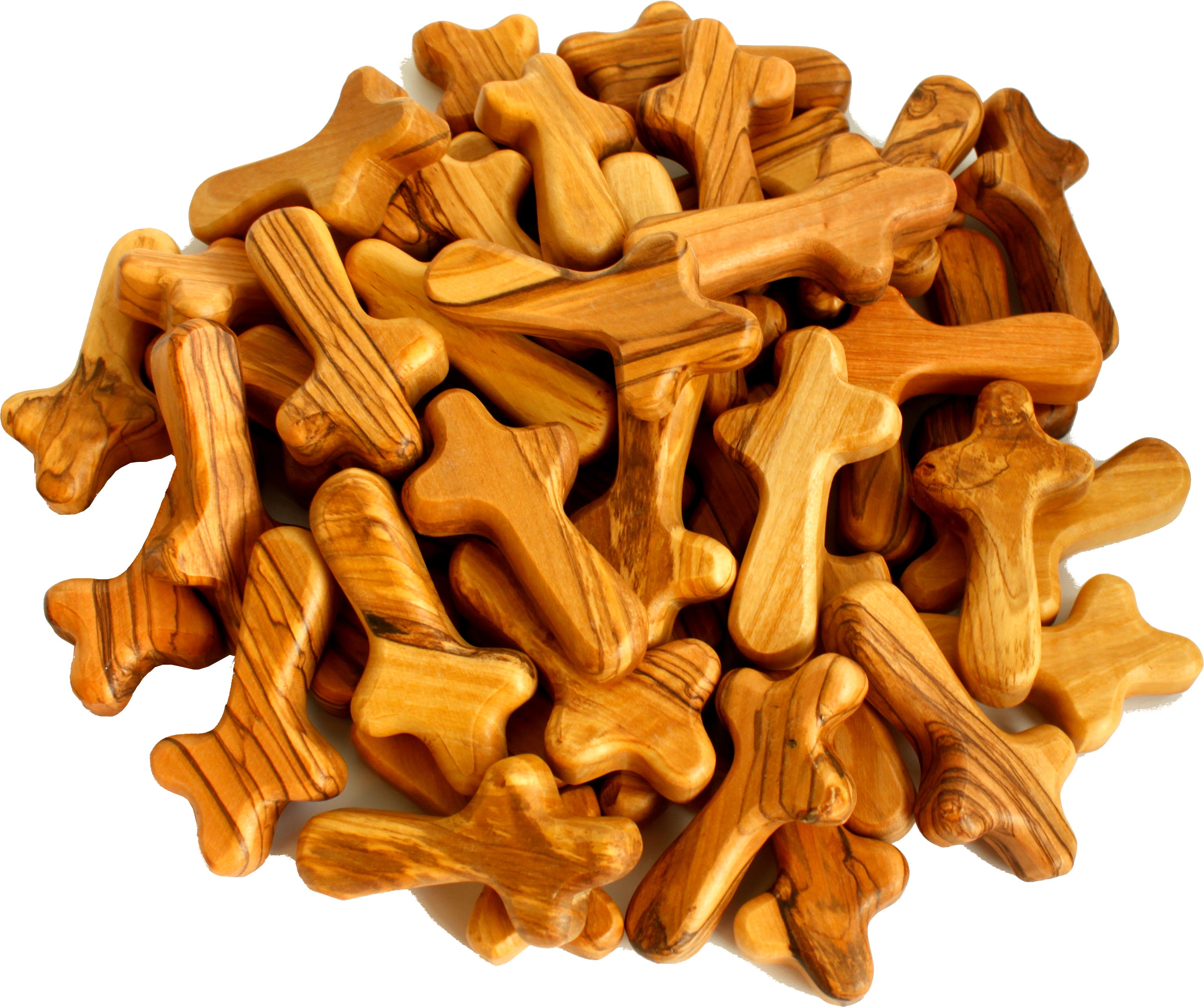  Holy Land Market 100 Small Olive Wood Pocket/Holding Crosses - 2.75 Inches each with Certificate from Bethlehem、mySite、elrpsem3k