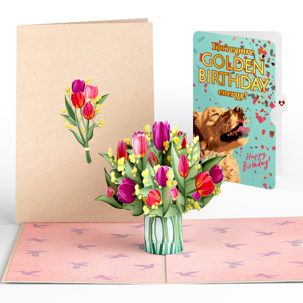 Cheerful Tulips Birthday Pop-Up Card and Golden Energy Sentiment Set、mySite、solidvoid