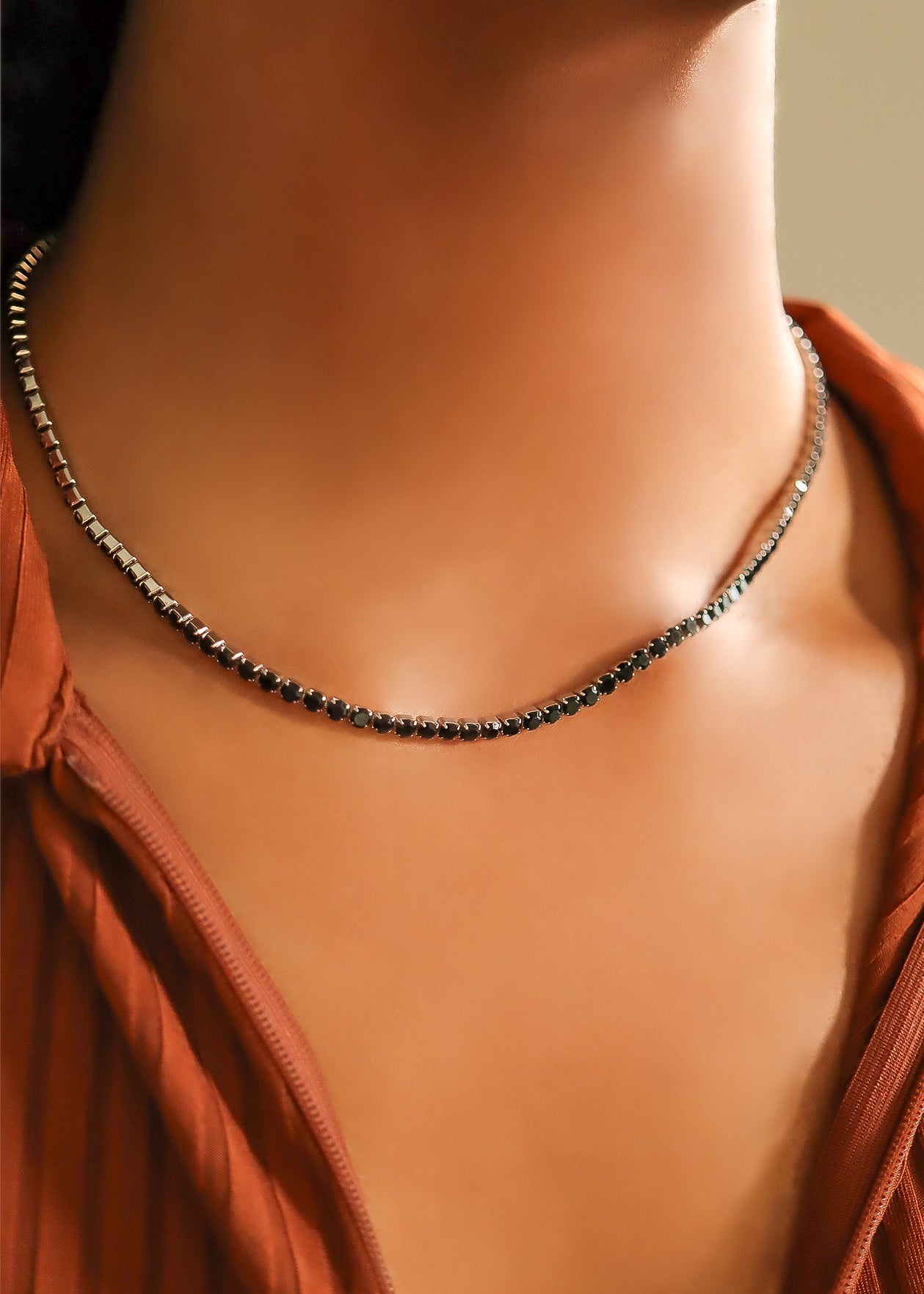 Stainless Steel Jet Rhinestone Tennis Chain Necklace / TNN0003、mySite、dreamappss