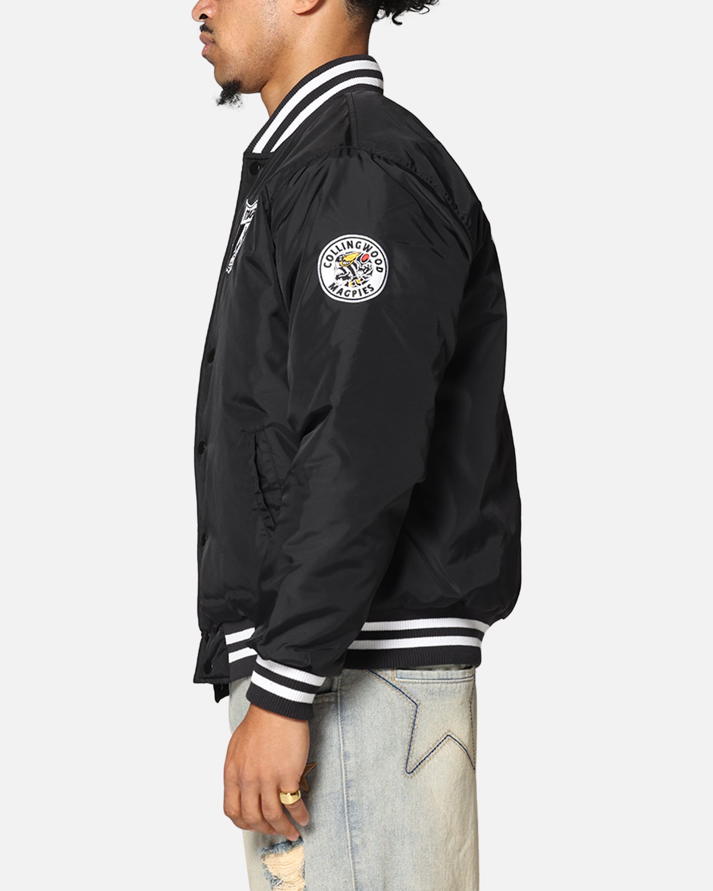 Mitchell & Ness Collingwood Magpies Team Bomber Jacket Solid Black、mySite、zt4zffjzw