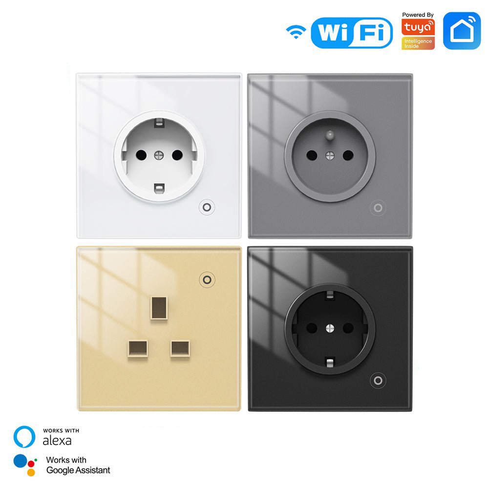 WiFi Smart Wall Socket Glass Panel Outlet Power Monitor Touch Plug Relay Status Light Mode Adjustable EU、mySite、fannypackpong