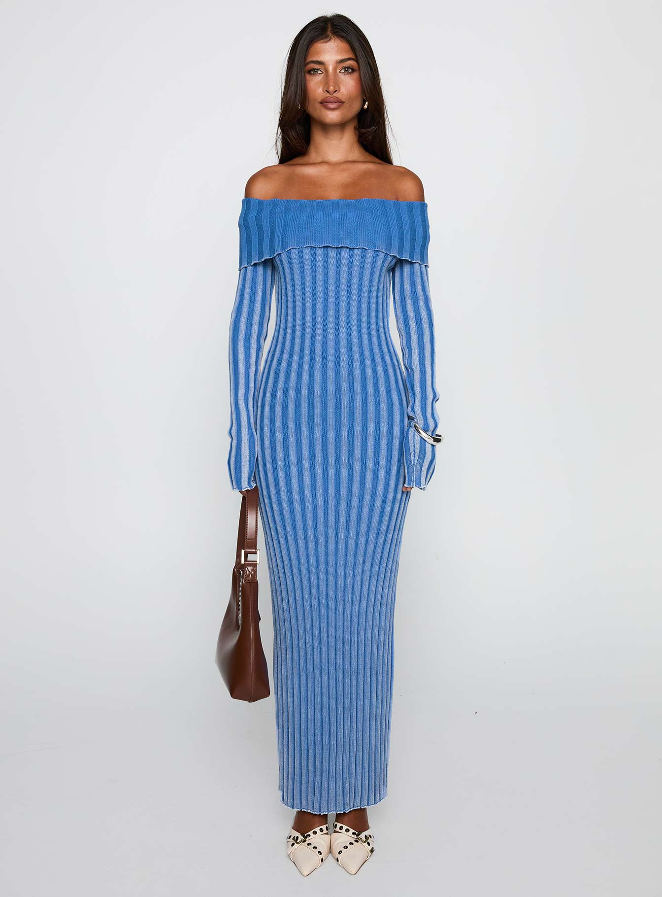 Mariska Long Sleeve Rib Maxi Dress Blue、mySite、solidvoid