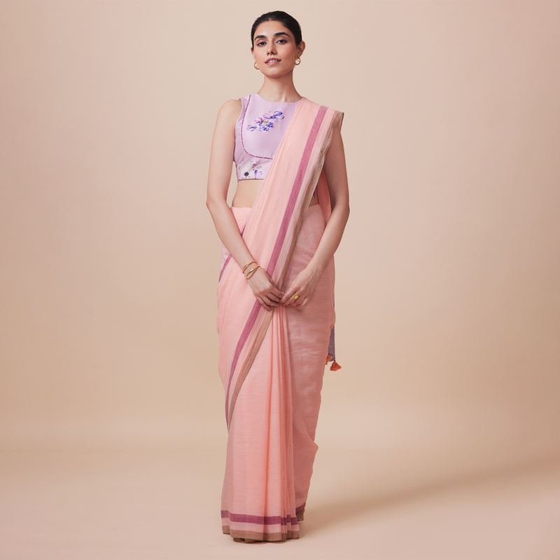 Cotton Solid Saree with Blouse | Peach、mySite、camillekostekn