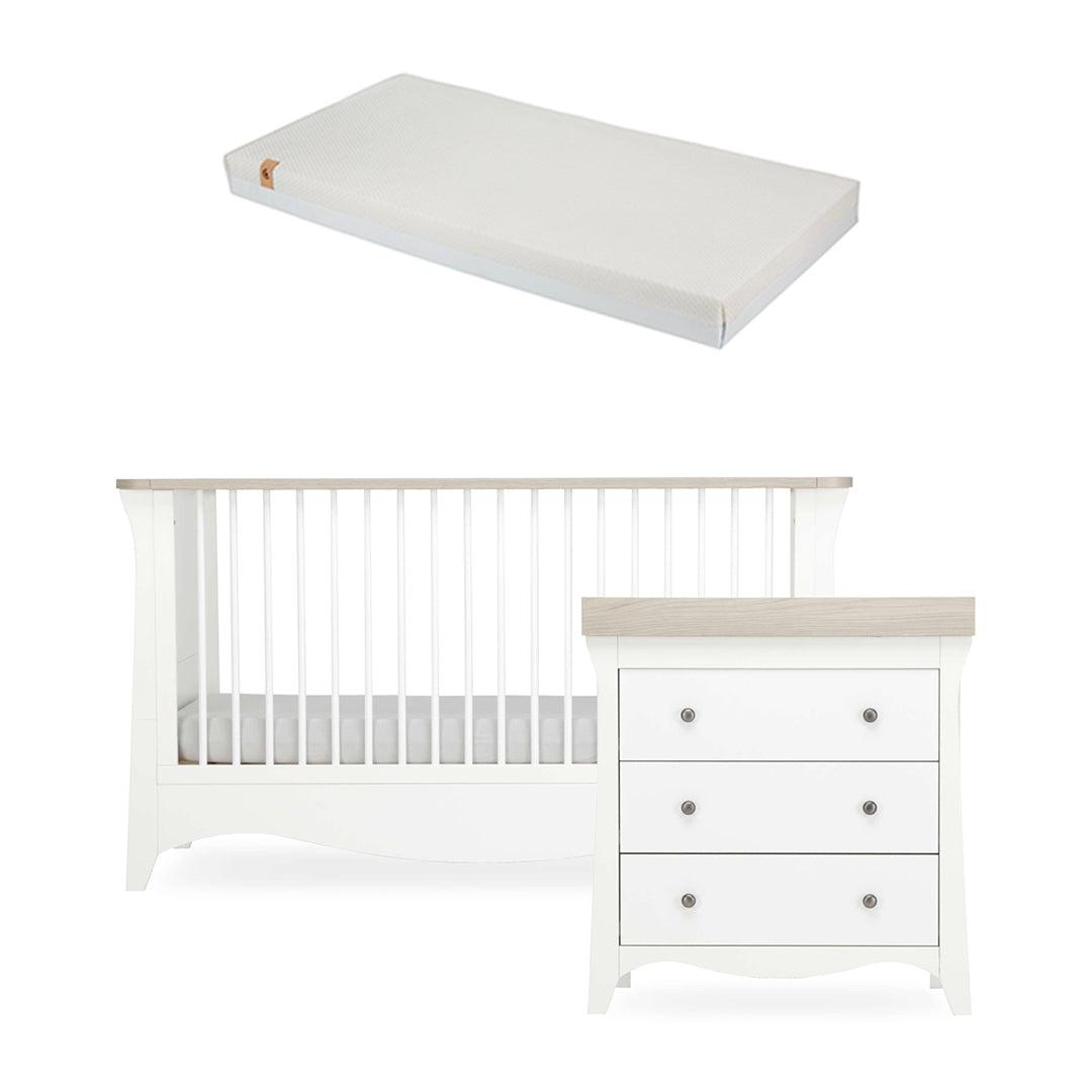  CuddleCo Clara 2 Piece Set 3-Drawer Dresser + Cot Bed - White/Ash、mySite、merchandisen
