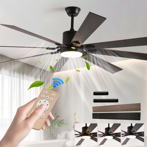 60" Modern Wood Ceiling Fan with Light and Remote Control,6-Speed Noiseless Reversible DC Motor, Ceiling Fan for Kitchen Dinning Living Room、、eastwooduniform