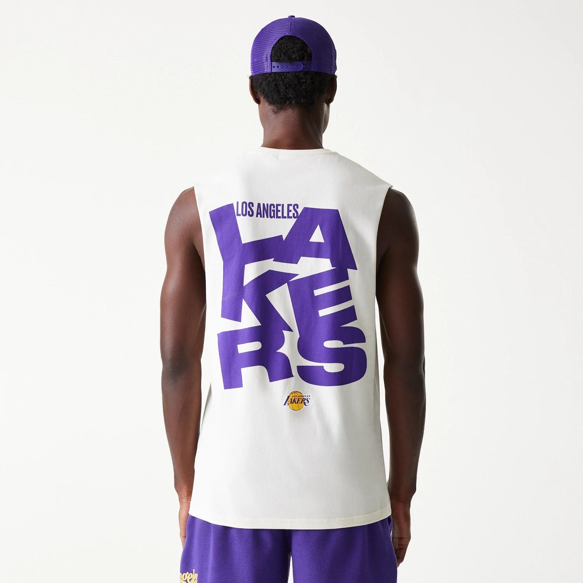 LA Lakers NBA Graphic Open White Sleeveless T-Shirt、mySite、vikingsvslions