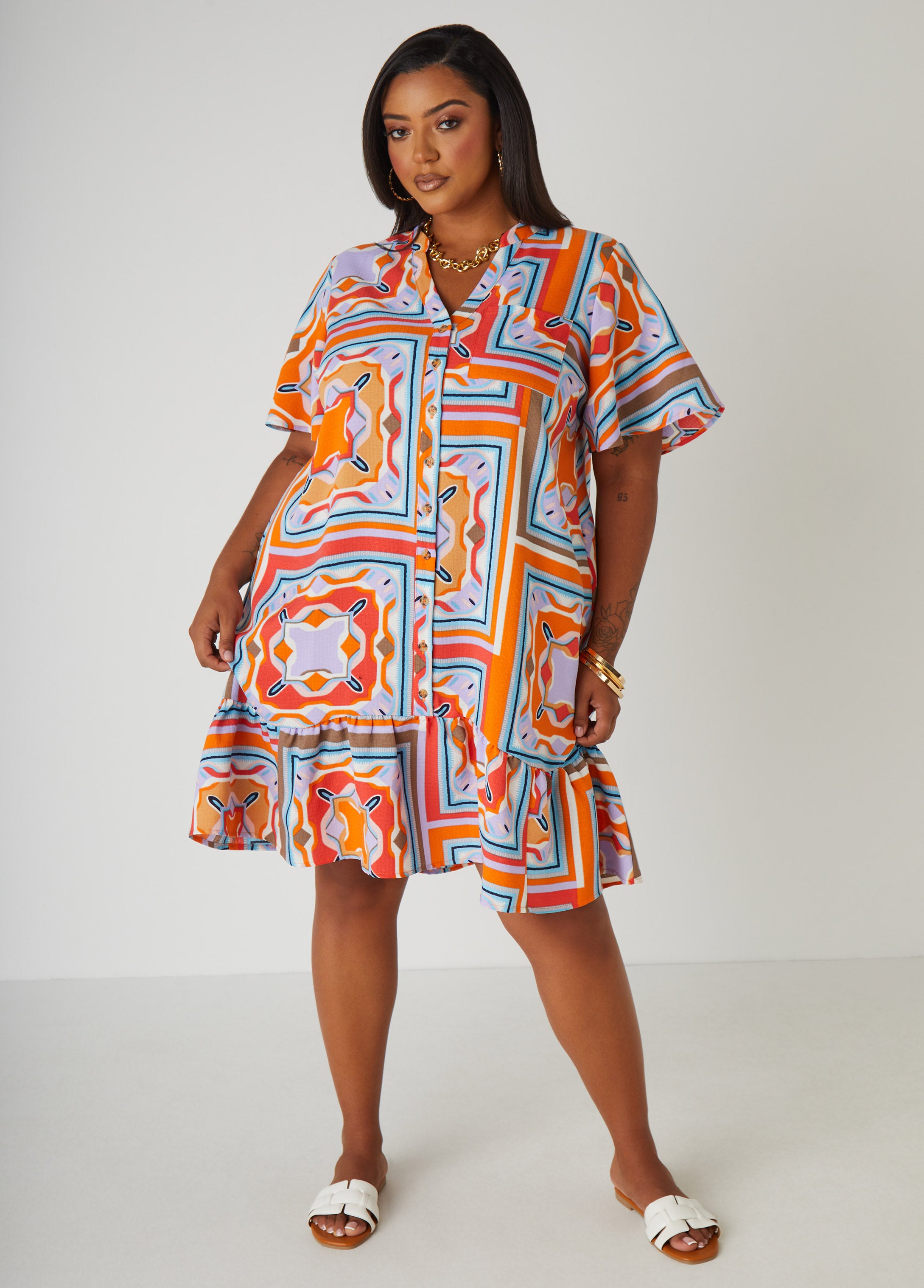 Printed Flounced Shirtdress、mySite、bengalsvssteelers