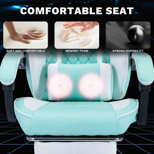 Ergonomic Video Gamer Chairs,Computer Gaming Chairs with Massage Lumbar Support and footrest,Racing Style Computer Chair Adjustable Headrest for Adults,GREEN、、casual