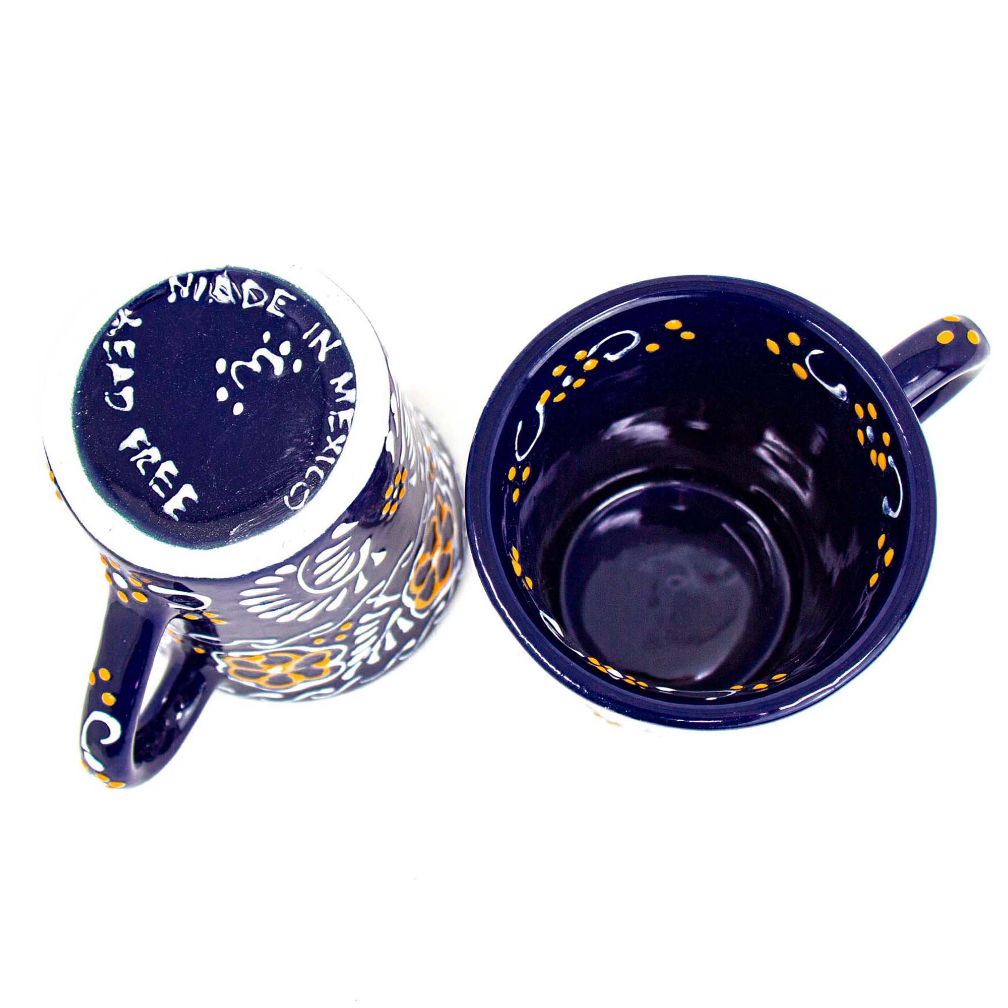 Encantada Flared Mugs Deep Blue Floral Pattern Handmade Mexican Art、mySite、g9winljtr