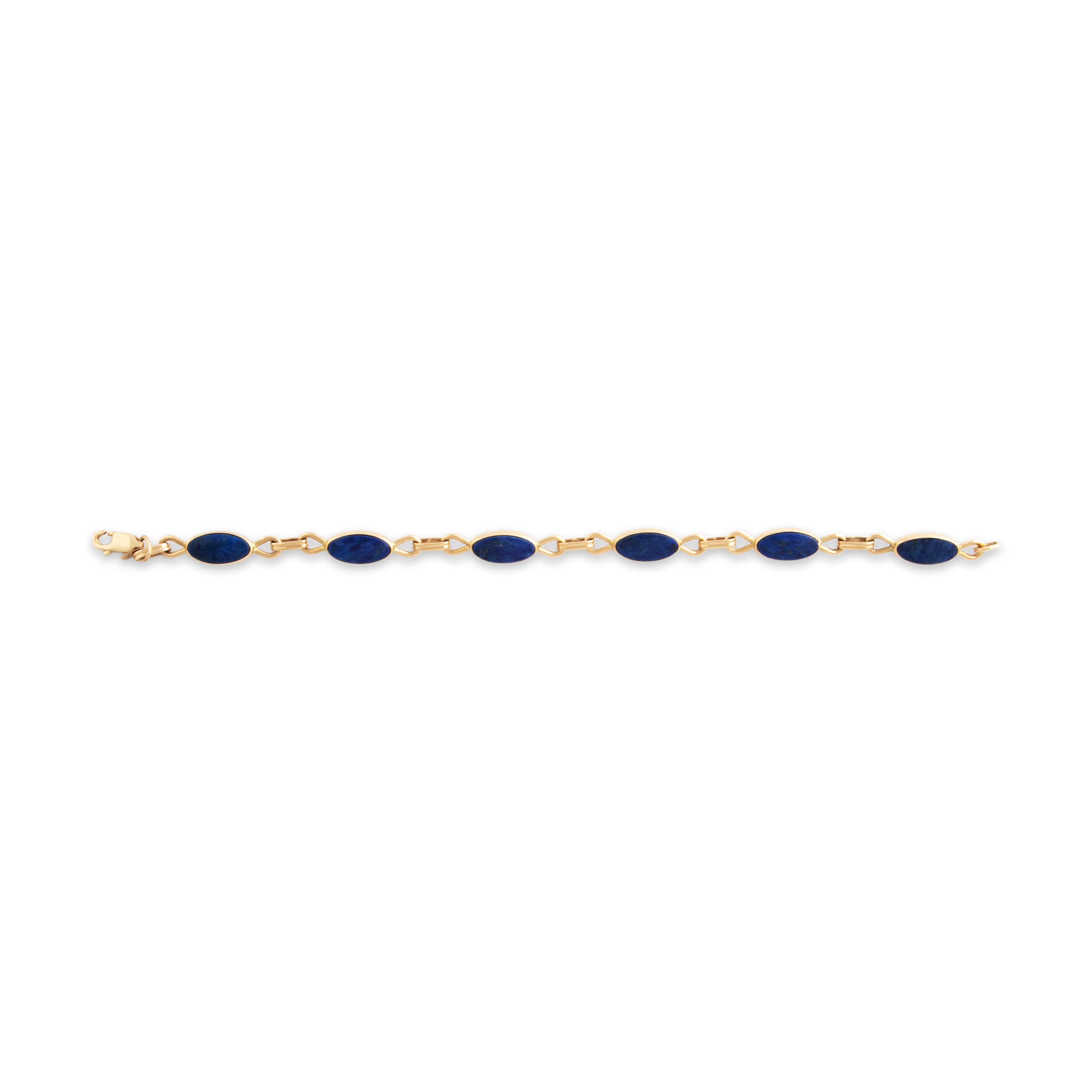Vintage 14k Yellow Gold Lapis Lazuli Lovely Royal Blue Link Bracelet 6.75、mySite、hinf8tx79