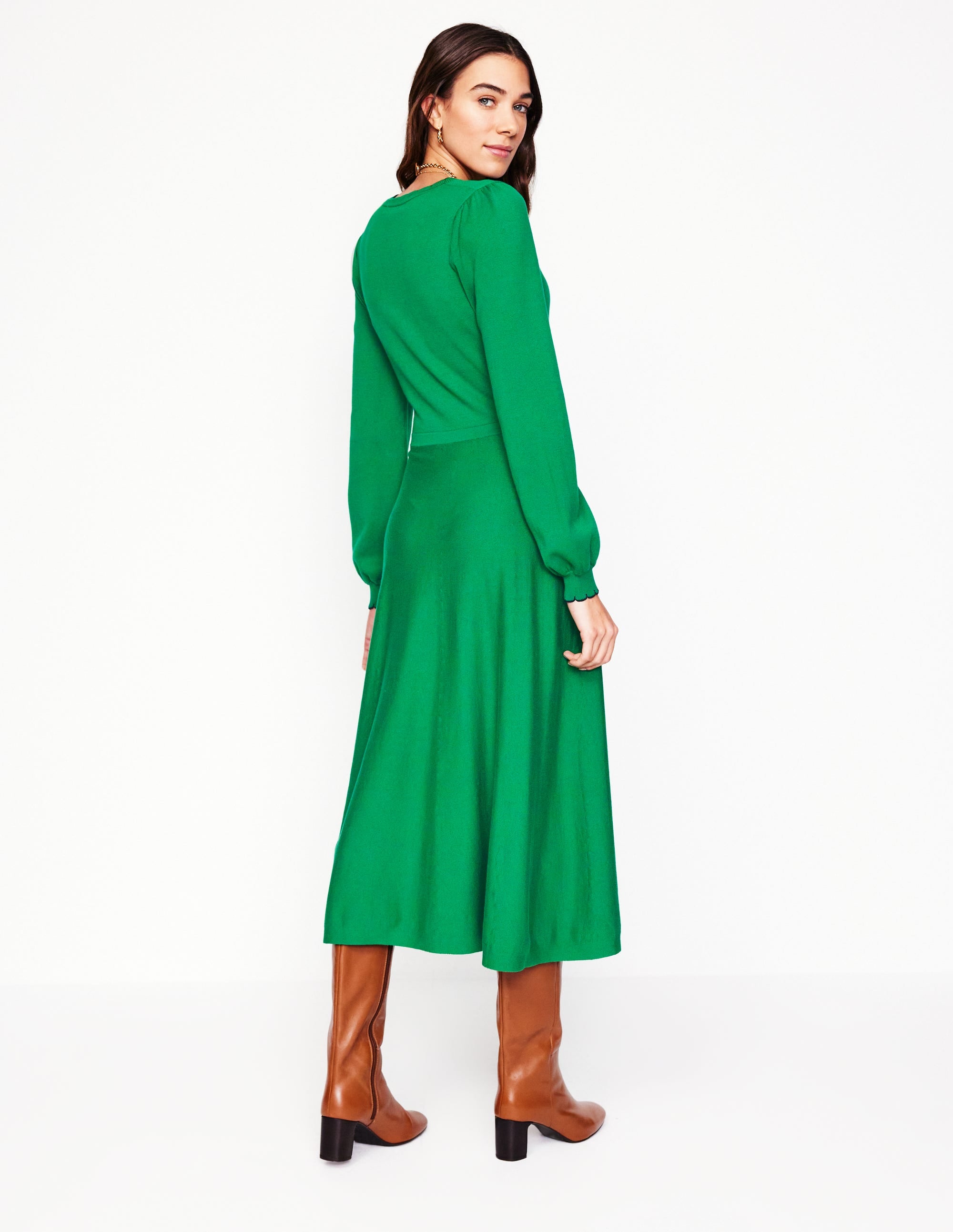  Scallop Henley Knitted Dress-Rich Emerald、mySite、ashleygrahame
