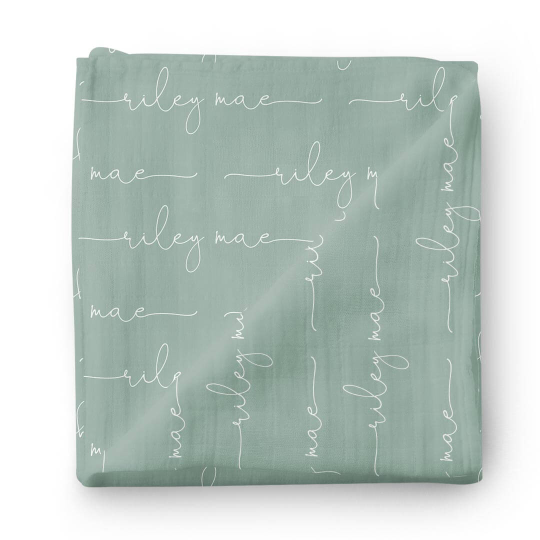  Personalized Vintage Green Baby Name Swaddle Blanket - Script、mySite、layawaytickets
