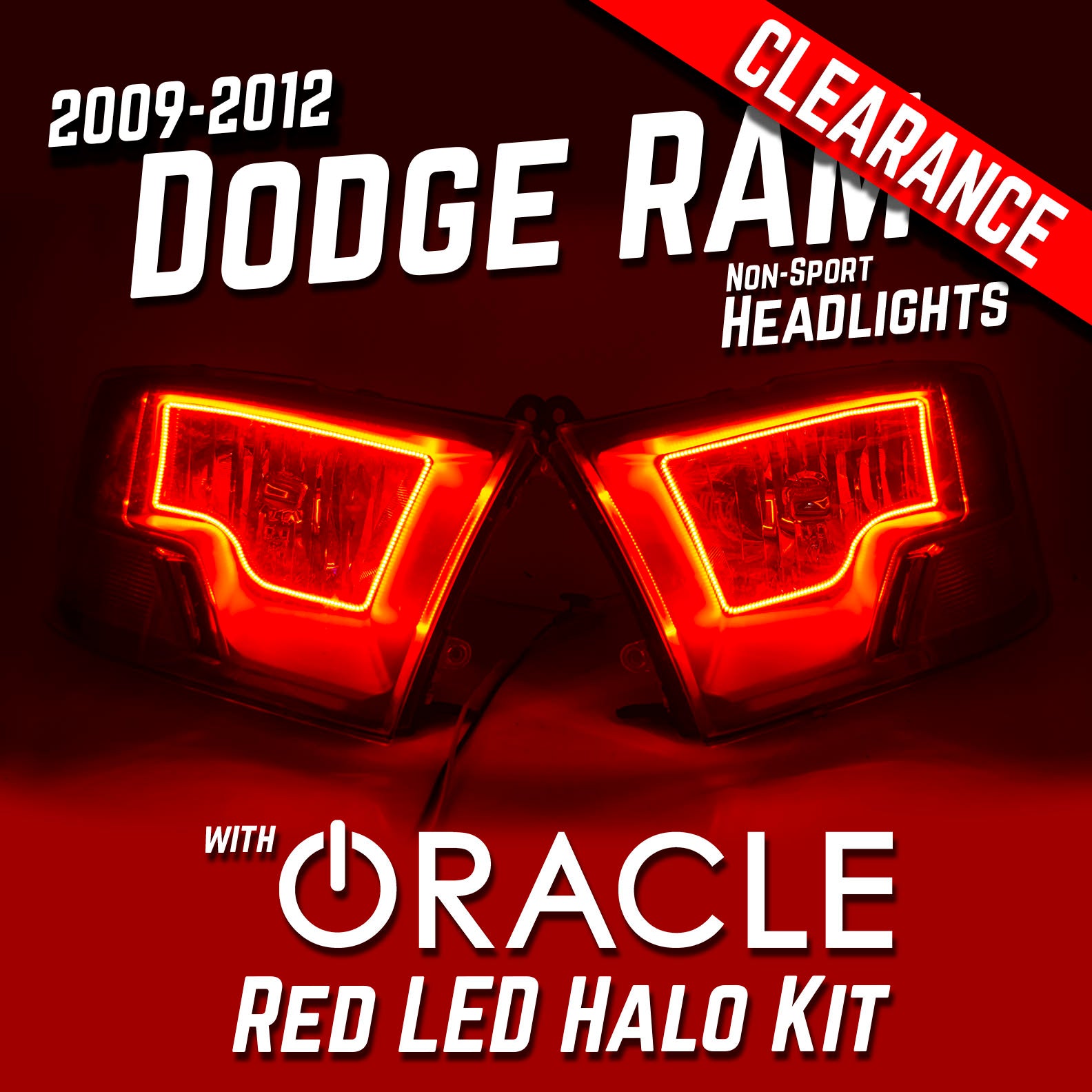 2009-2012 Dodge Ram Non-Sport Headlights - ORACLE Red LED Halo Kit Pre-Installed、mySite、nflplayoffbracketp