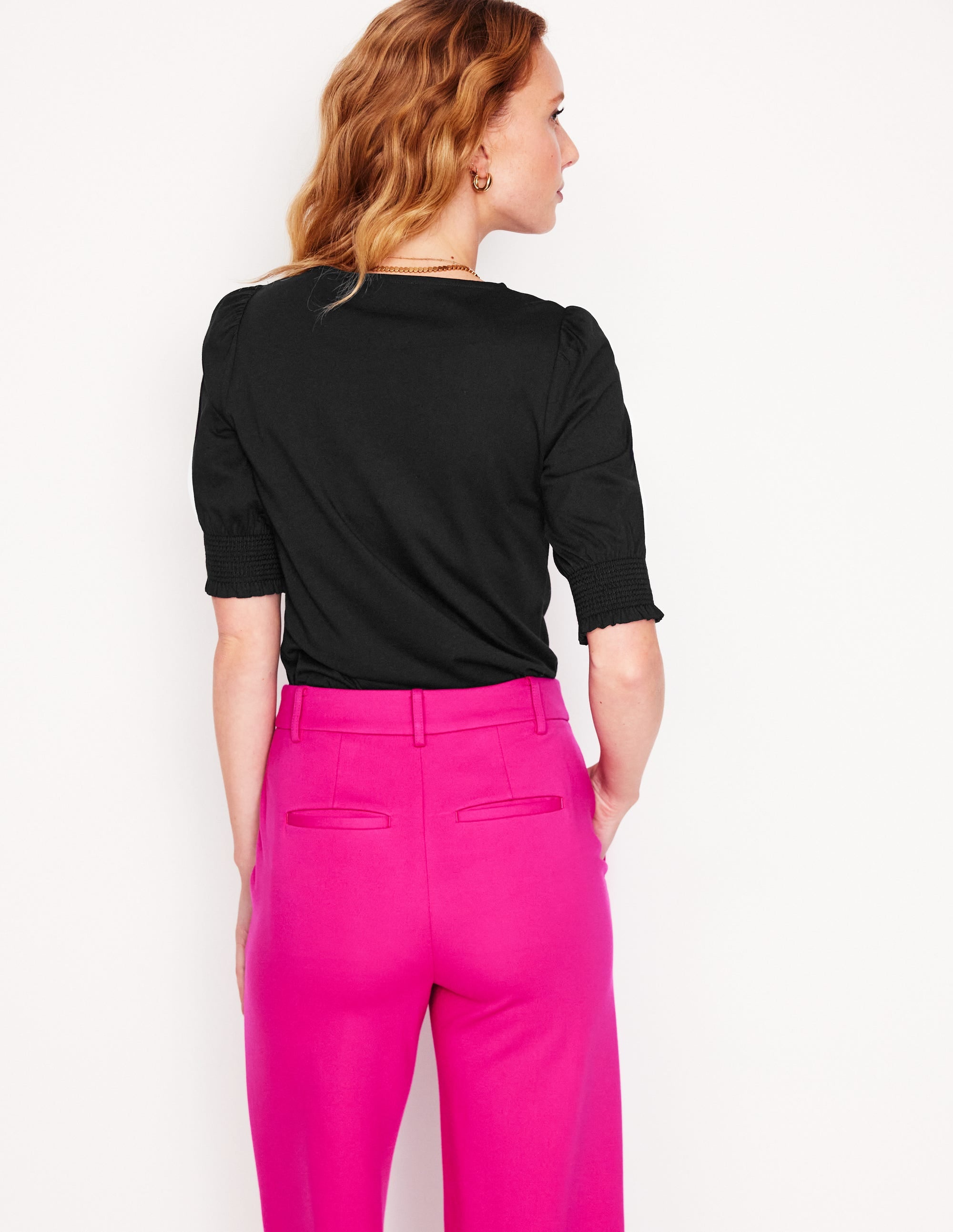  Short Sleeve Smocked Cuff Top-Black、mySite、ashleygrahame