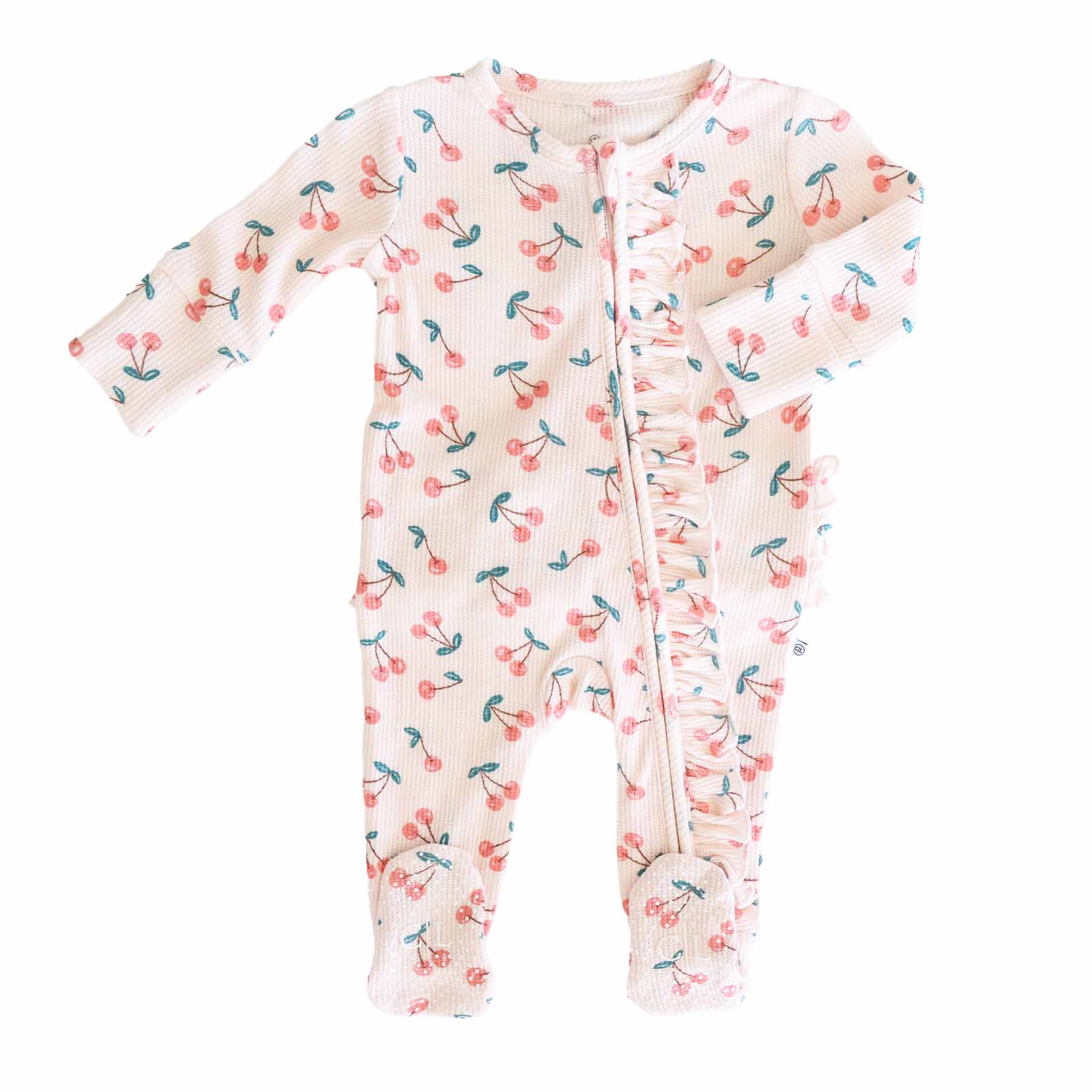 Cherry On Top Bamboo Waffle Zipper Ruffle Footie、mySite、layawaytickets