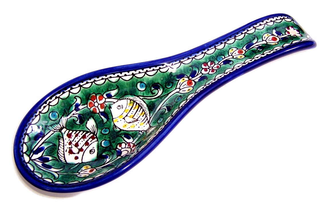  Armenian hand painted cooking Spoon Rest/Ladle Holder - Large with deep Round Cup part - Asfour Outlet Trademark、mySite、elrpsem3k