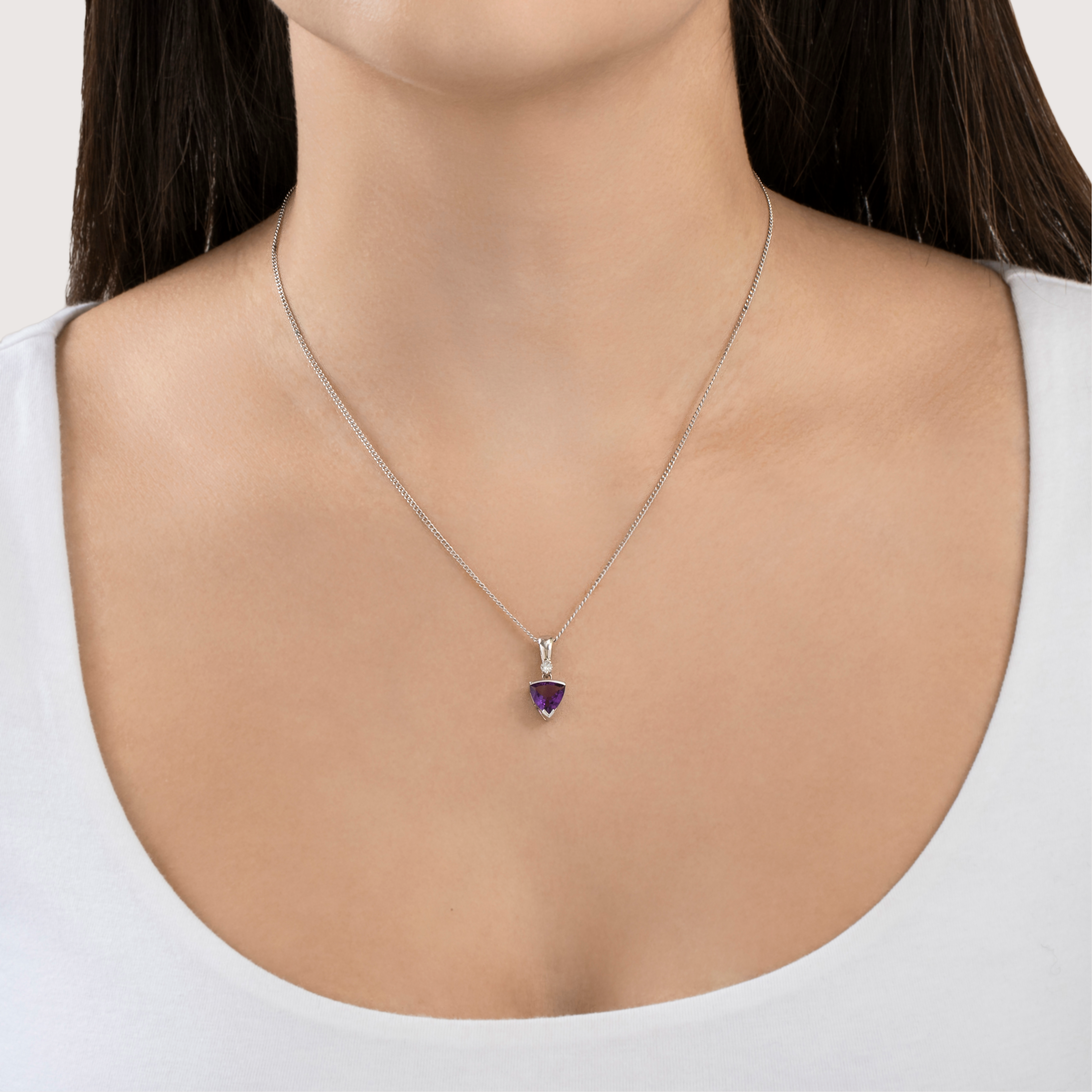 Vintage 14k White Gold 1.40ct Trilliant Cut Amethyst Diamond Pendant、mySite、hinf8tx79