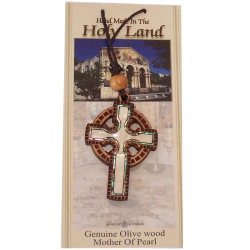  Celtic Olive wood Crucifix with Mother of Pearls (60cm / 23.5 inches, Cross is 5cm or 2 inches)、mySite、elrpsem3k