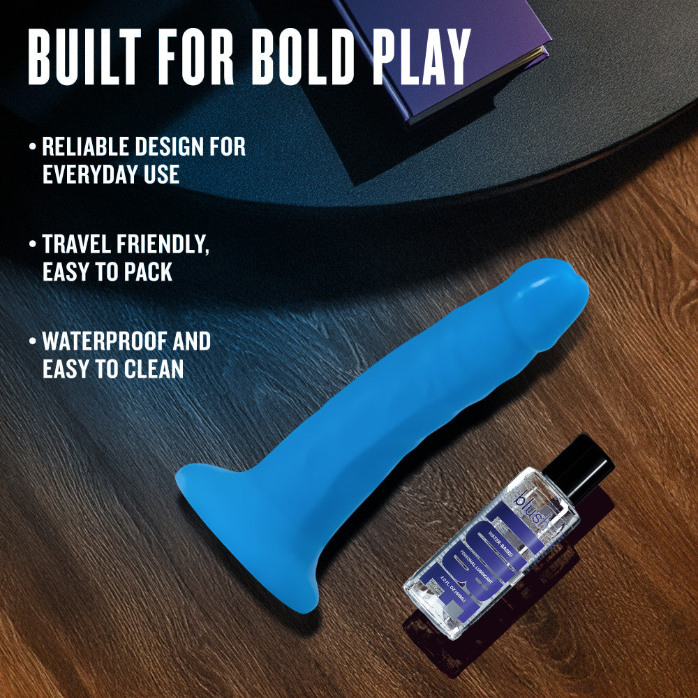 Neo Elite By Blush® | Neon Blue: 5.5-Inch Long Dildo - Made with Purio™ Silicone & SensaFeel® Dual Density Realistic Technology、mySite、bottomscart