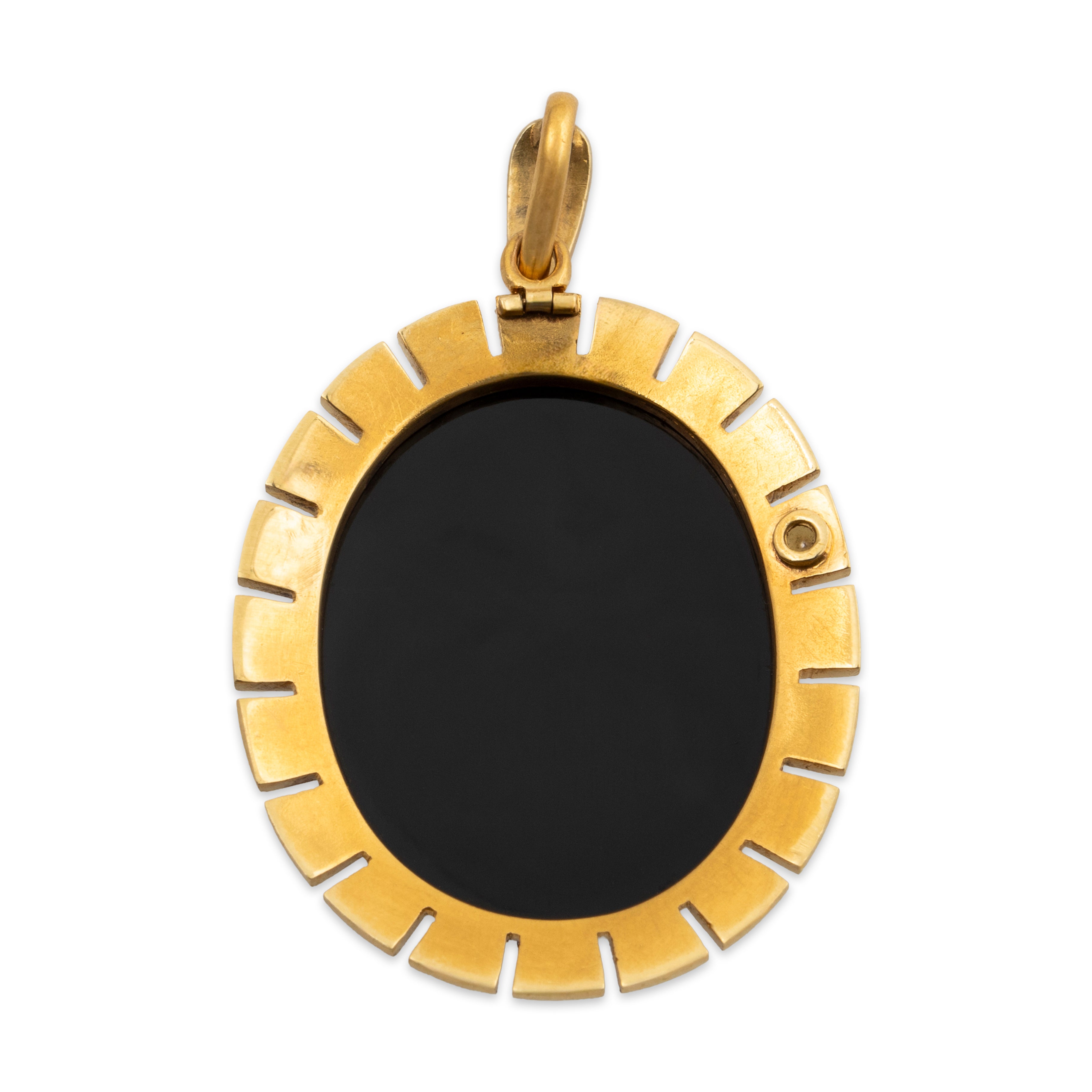 Antique Large Victorian 18k Yellow Gold Onyx Cameo Pearl Pendant、mySite、hinf8tx79