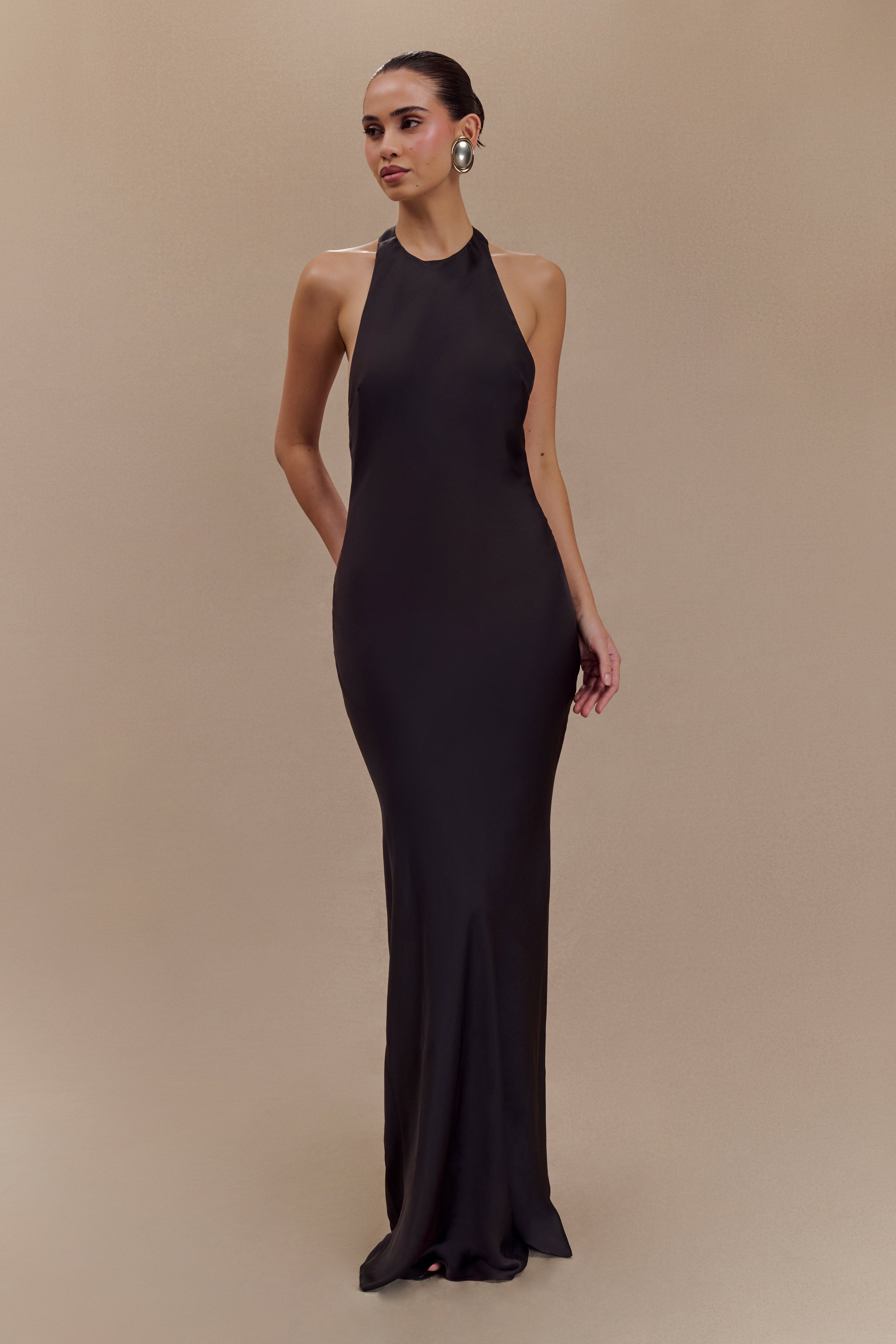Rinna Satin Halter Maxi Dress - Black、mySite、solidvoid