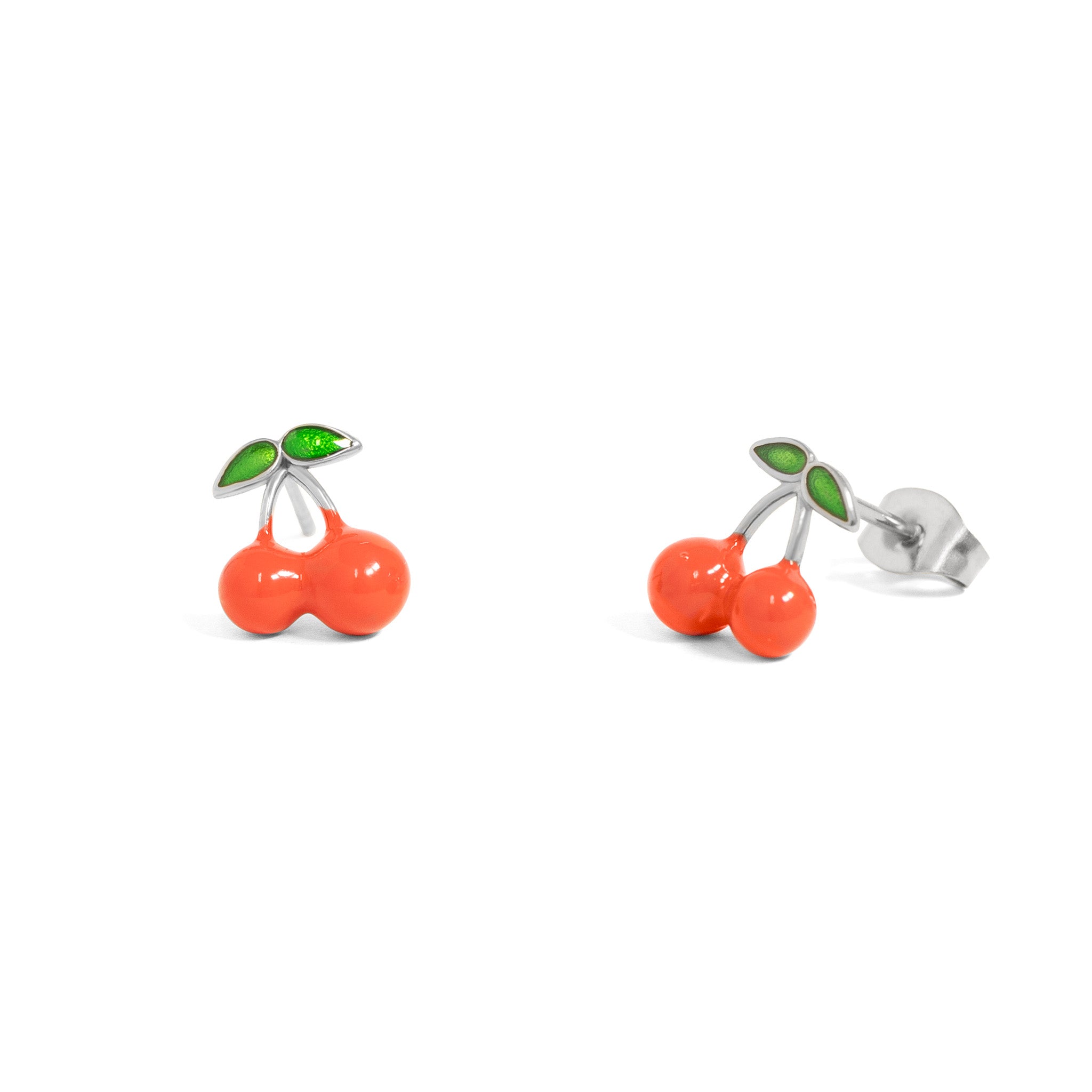 18K Gold PVD Stainless Steel Enamel Cherry Stud Earrings / ERJ0082、mySite、dreamappss