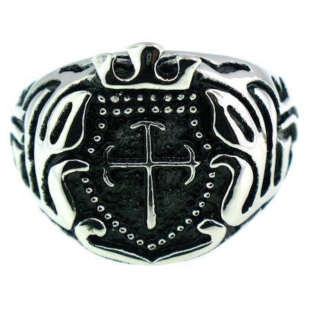Stainless Steel Studded Filigree Cross Signet Ring / CRJ2564、mySite、dreamappss