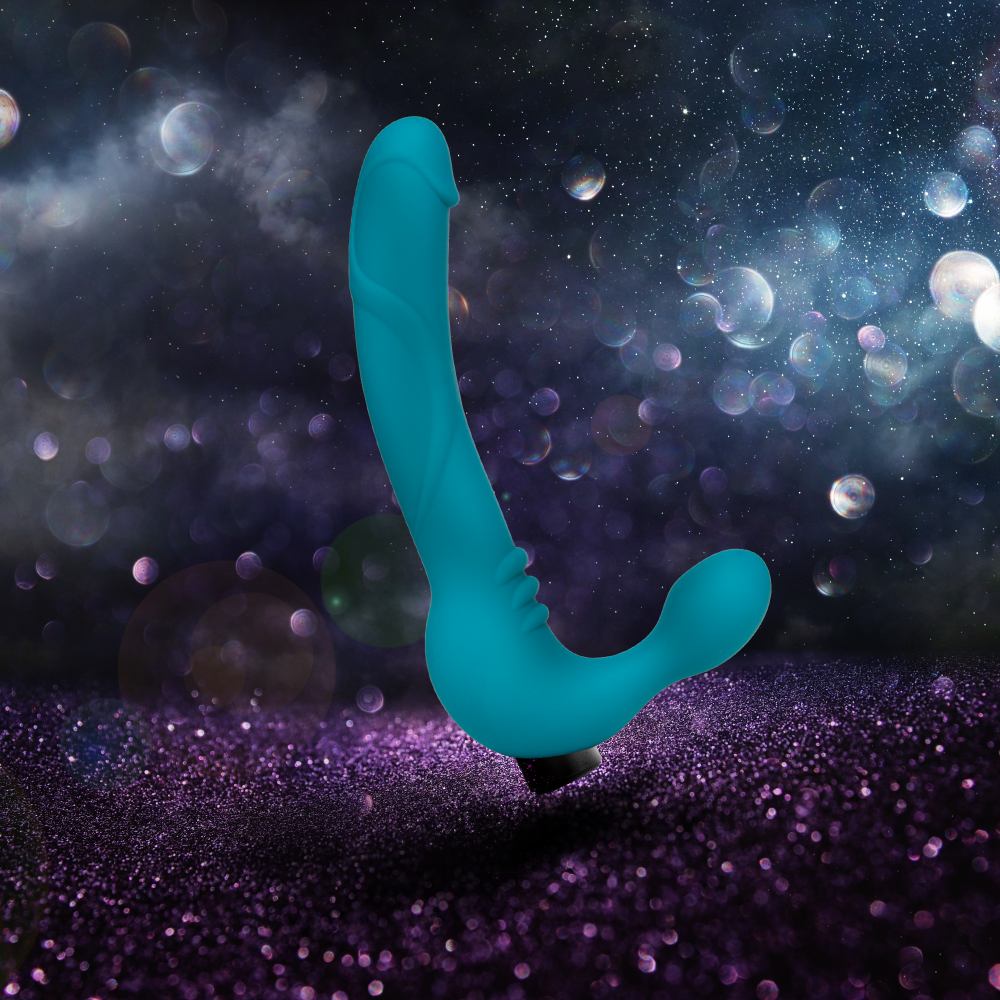 Temptasia By Blush® | Luna Curved Teal 9-Inch Long Rechargeable Vibrating Dildo、mySite、bottomscart