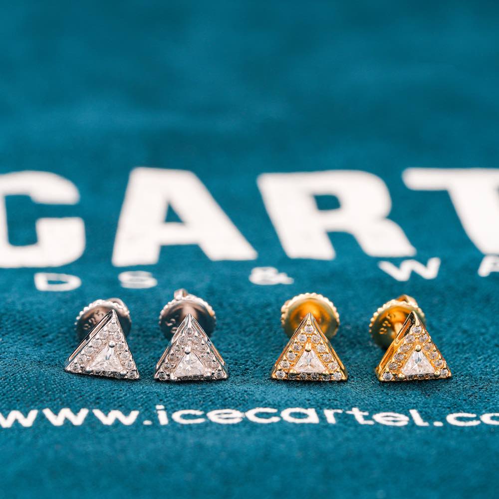 Moissanite Pyramid Stud Earrings 14K Gold、mySite、hinf8tx79