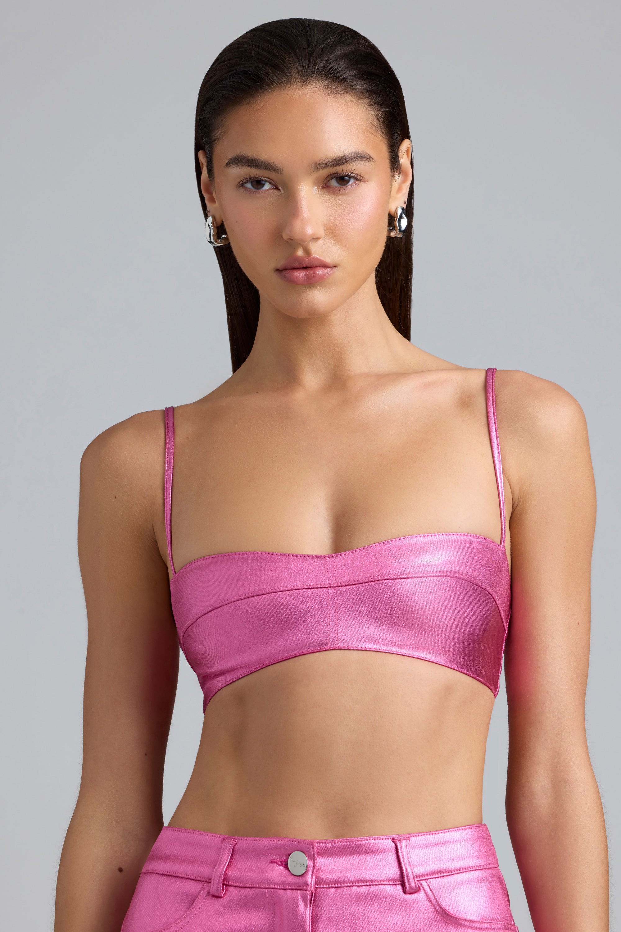 Metallic Denim Cropped Bralette in Deep Pink、mySite、solidvoid
