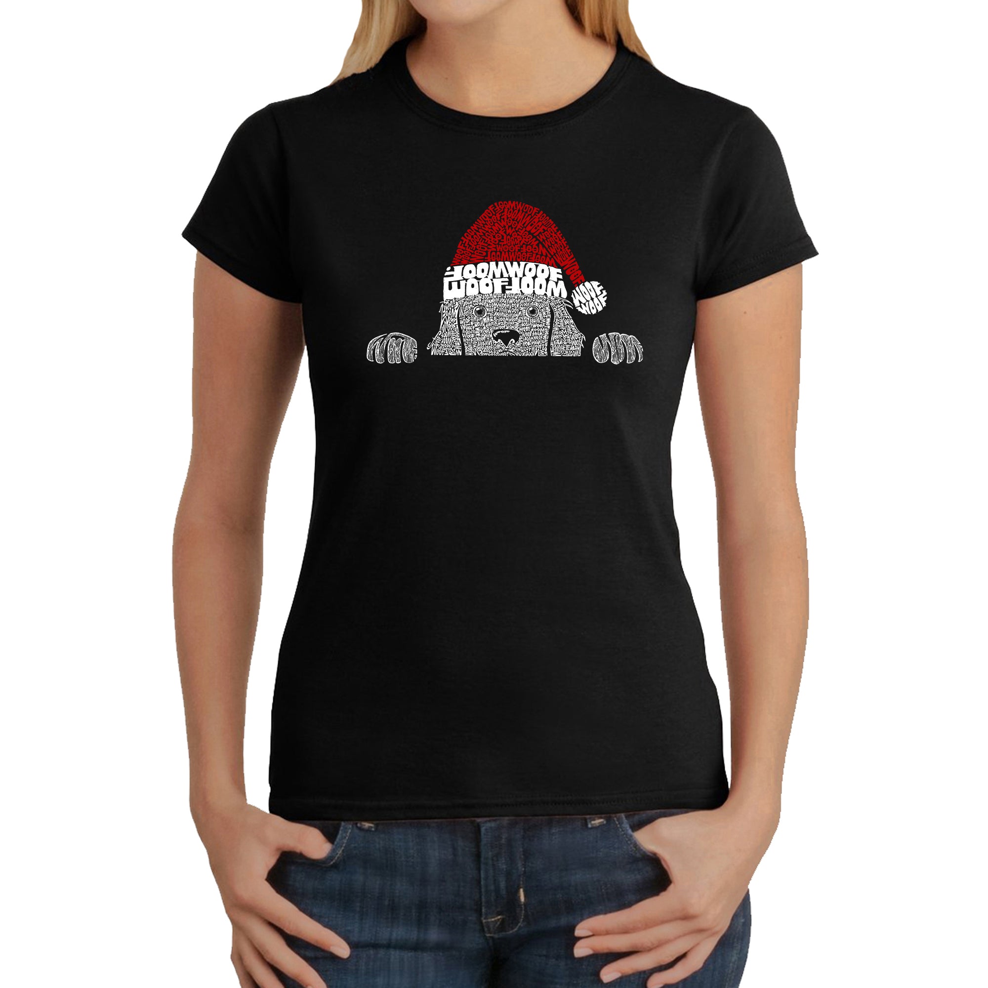 Christmas Peeking Dog - Women's Word Art T-Shirt、mySite、camillekostekn