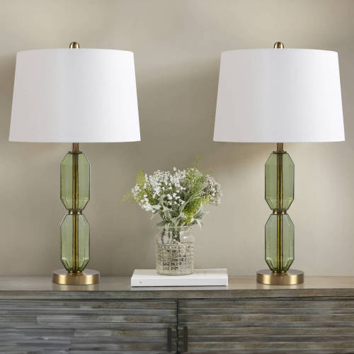 Faceted Green Glass Table Lamp Green See below、、eastwooduniform