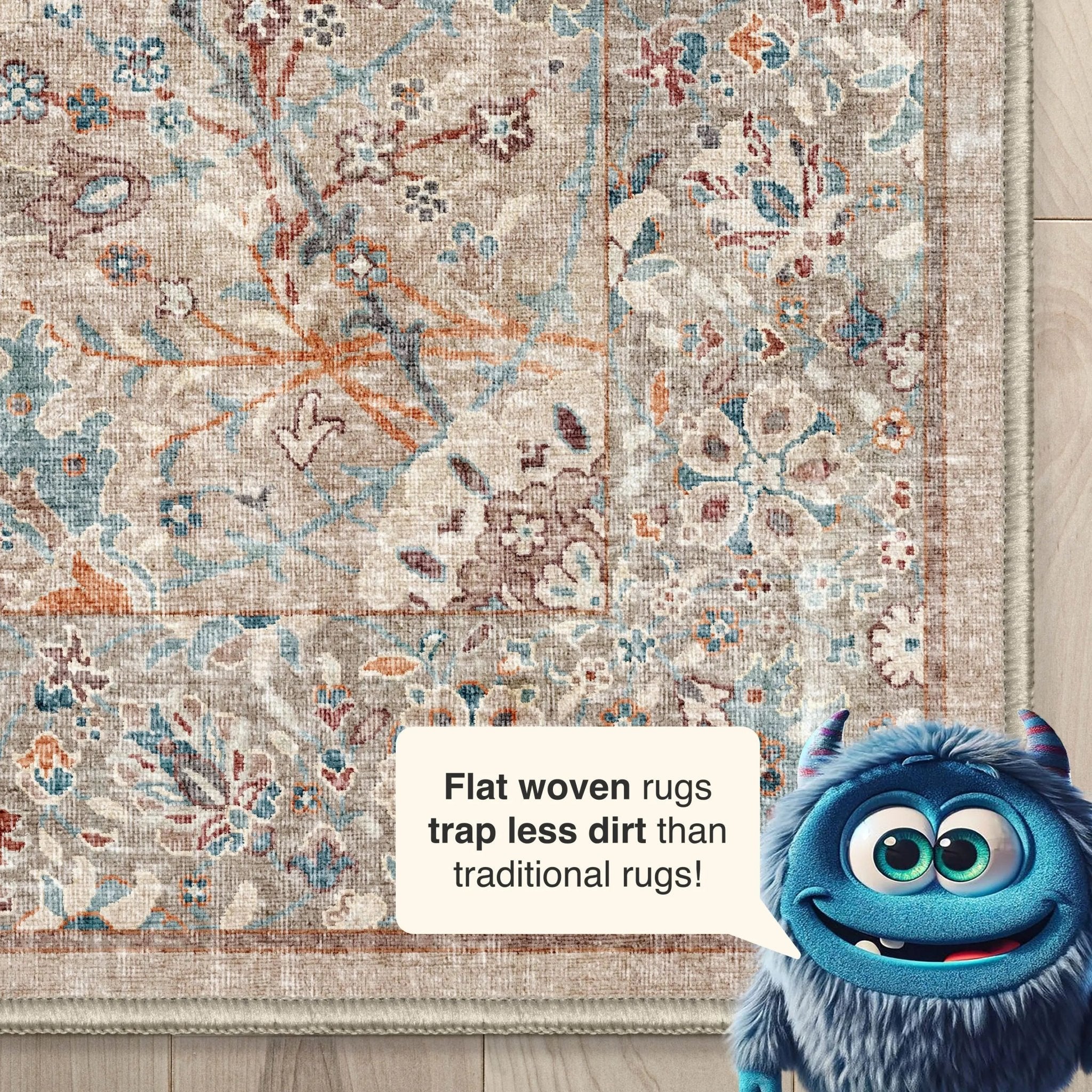 Emilia Vintage Persian Floral Ivory Flat-Weave Rug、mySite、gigharbornorthrealestate