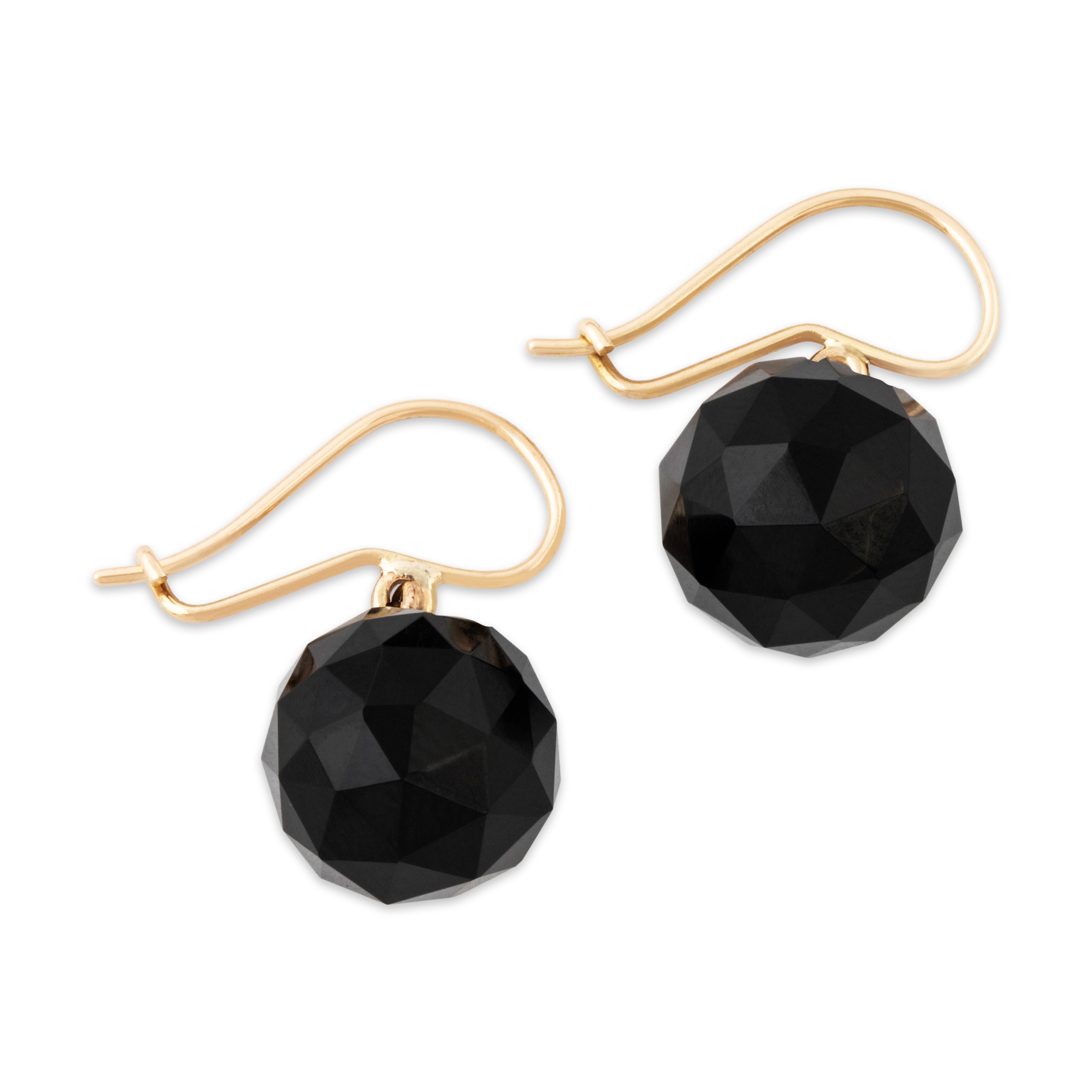 Vintage 14k Yellow Gold Onyx Multifaceted Ball Dangle Earrings、mySite、hinf8tx79