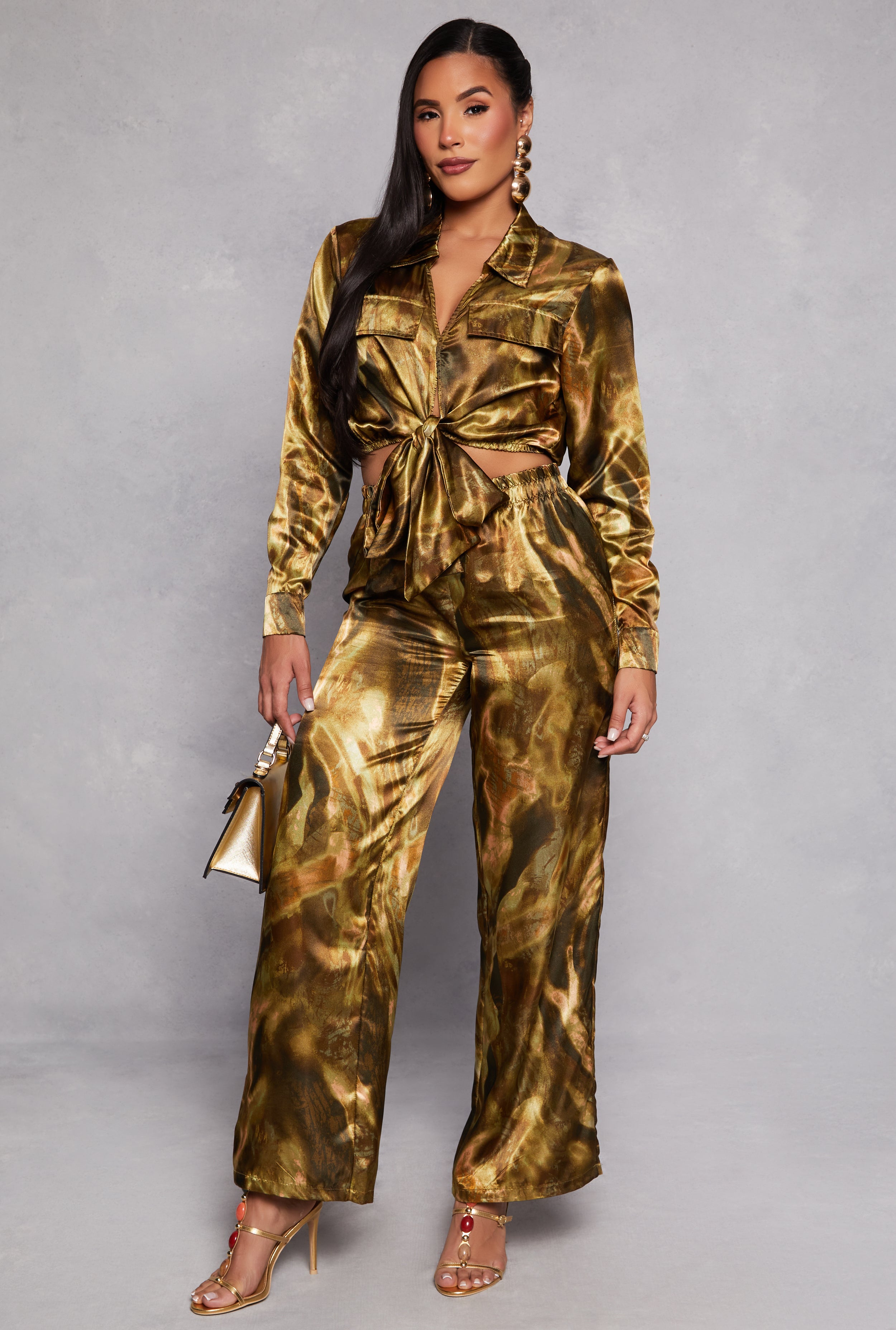 Satin Printed Crop Top and Pants Set、mySite、camillekostekn