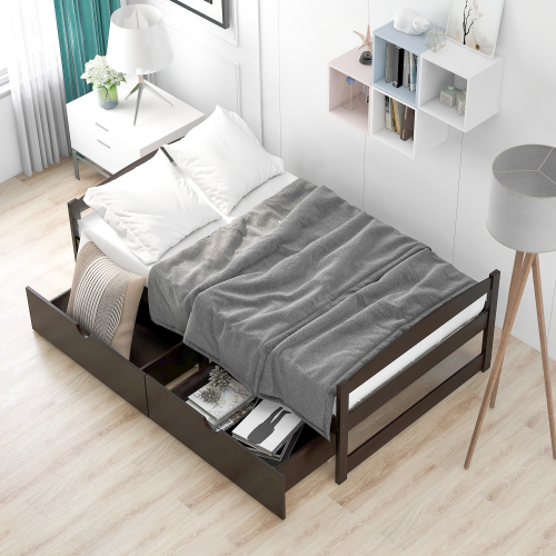 Twin size platform bed, with two drawers, espresso、、casual