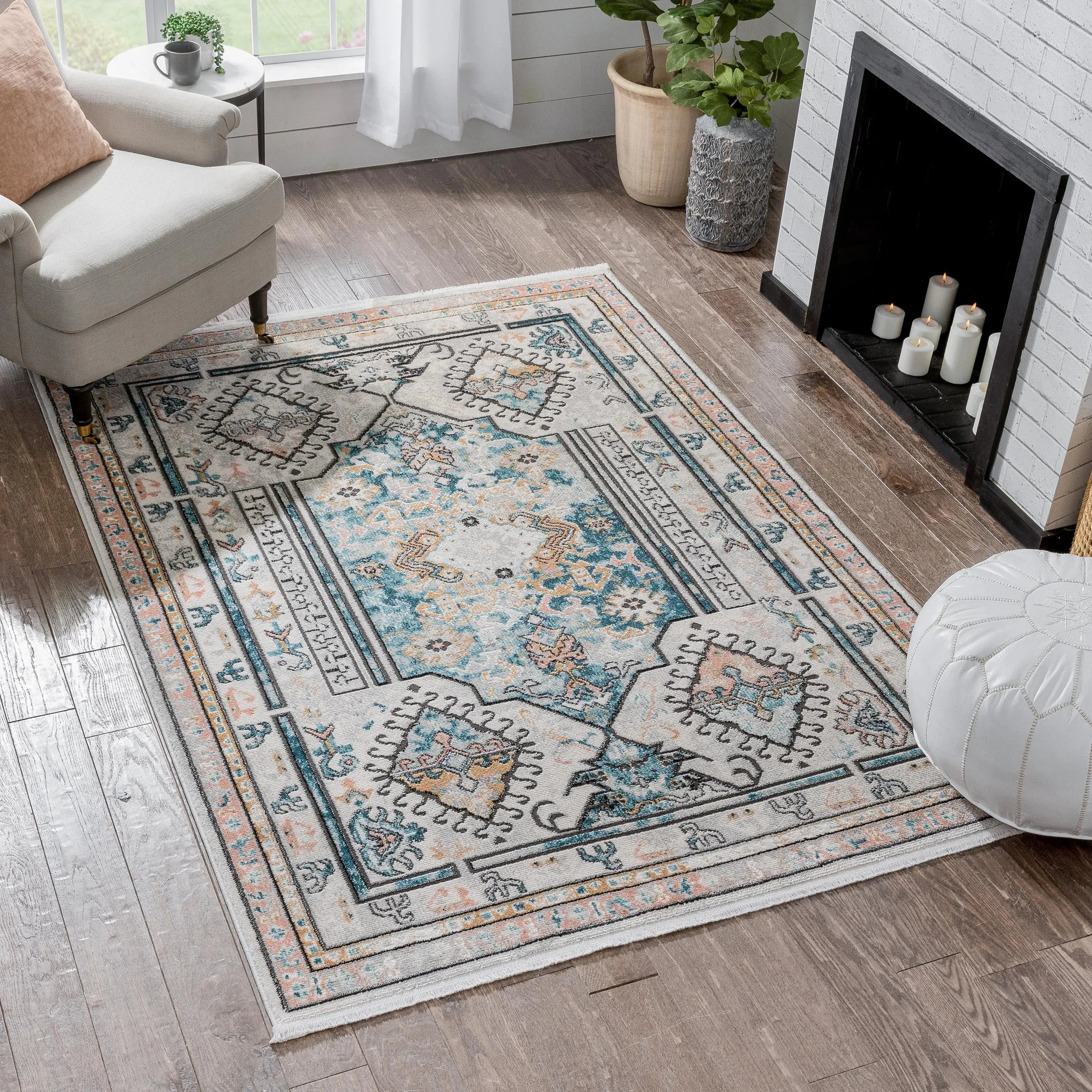 Valeria Bohemian Vintage Oriental Botanical Blue Rug、mySite、gigharbornorthrealestate