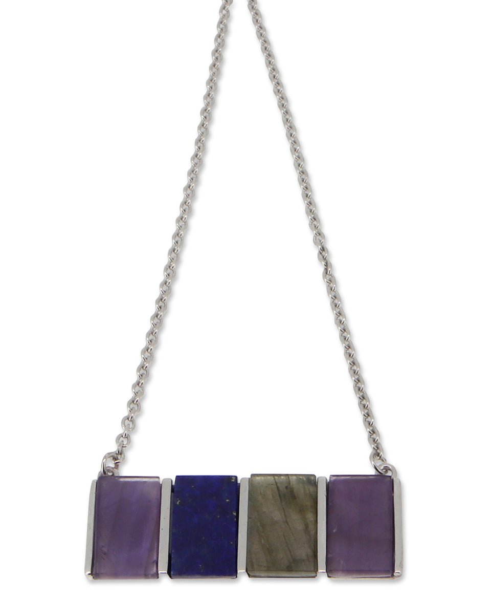 Amethyst, Labradorite, and Lapis Sterling Silver Necklace、mySite、topwebapps
