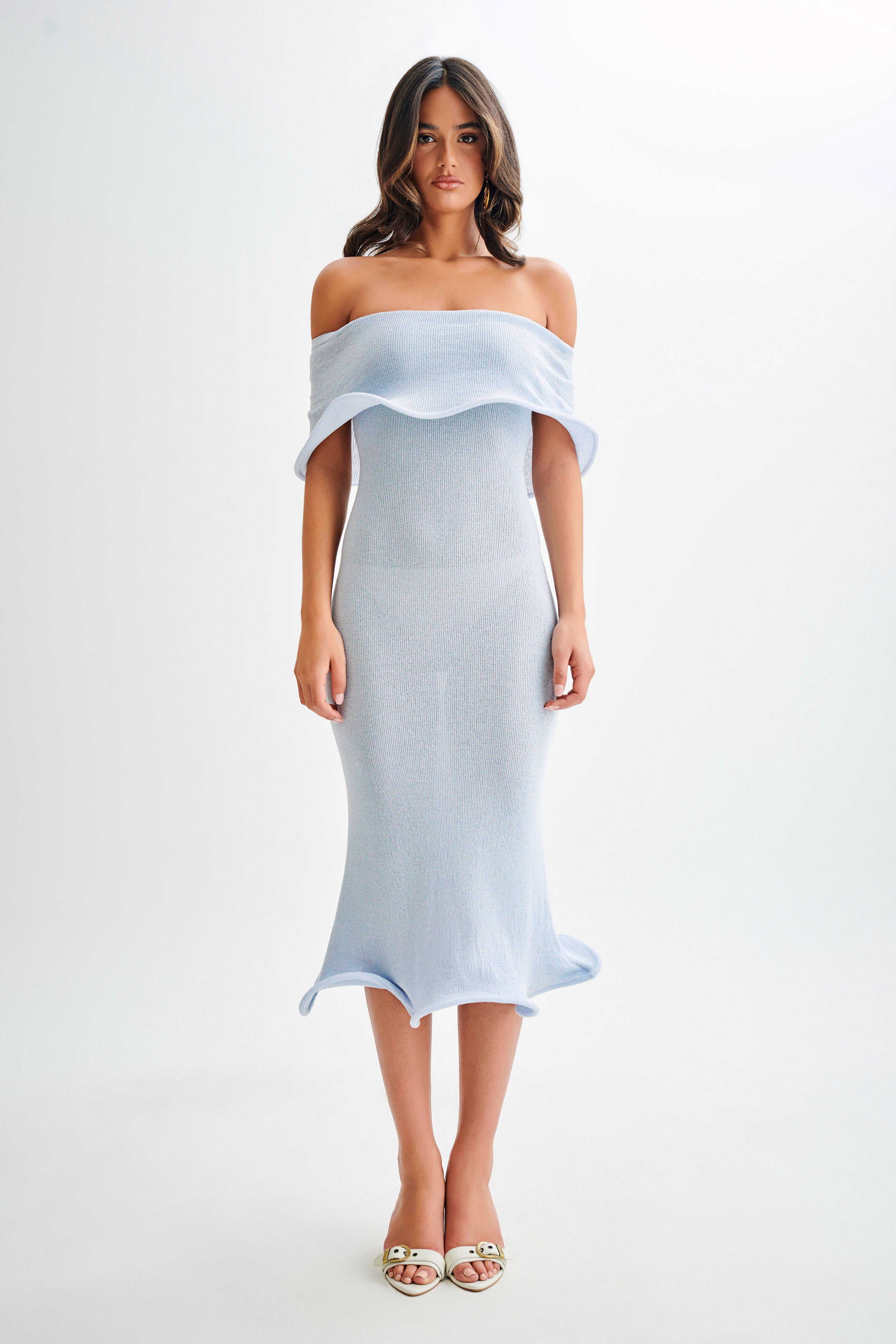 Molly Off Shoulder Knit Midi Dress - Sky Blue、mySite、solidvoid