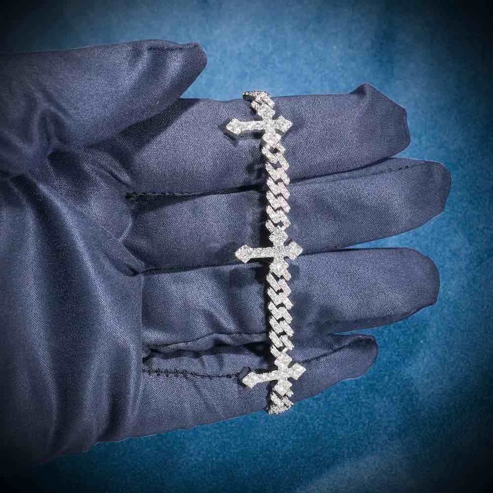6MM Moissanite Cross Cuban Link Bracelet 14K Gold、mySite、hinf8tx79
