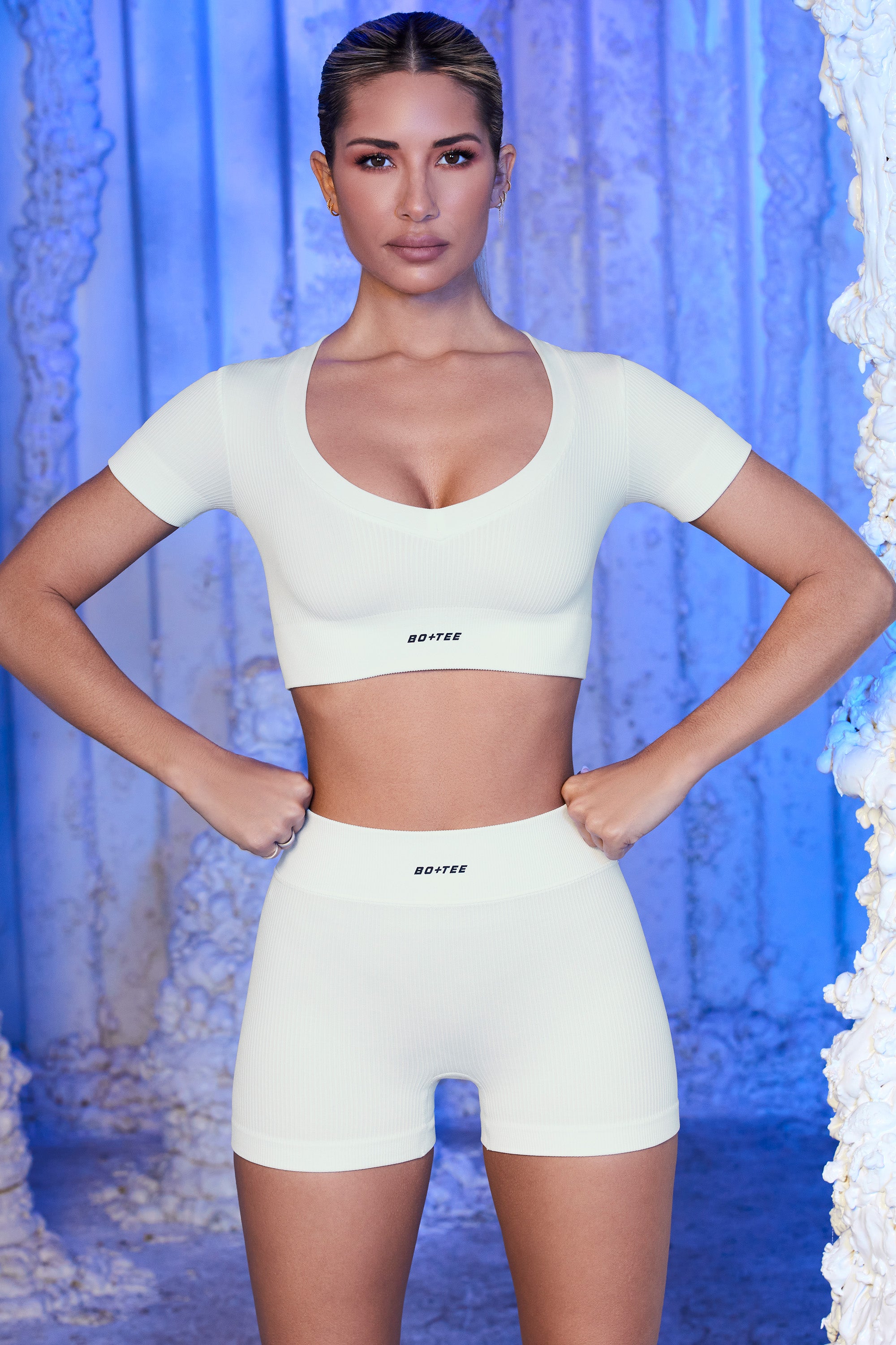 Ribbed Mini Shorts in White、mySite、solidvoid