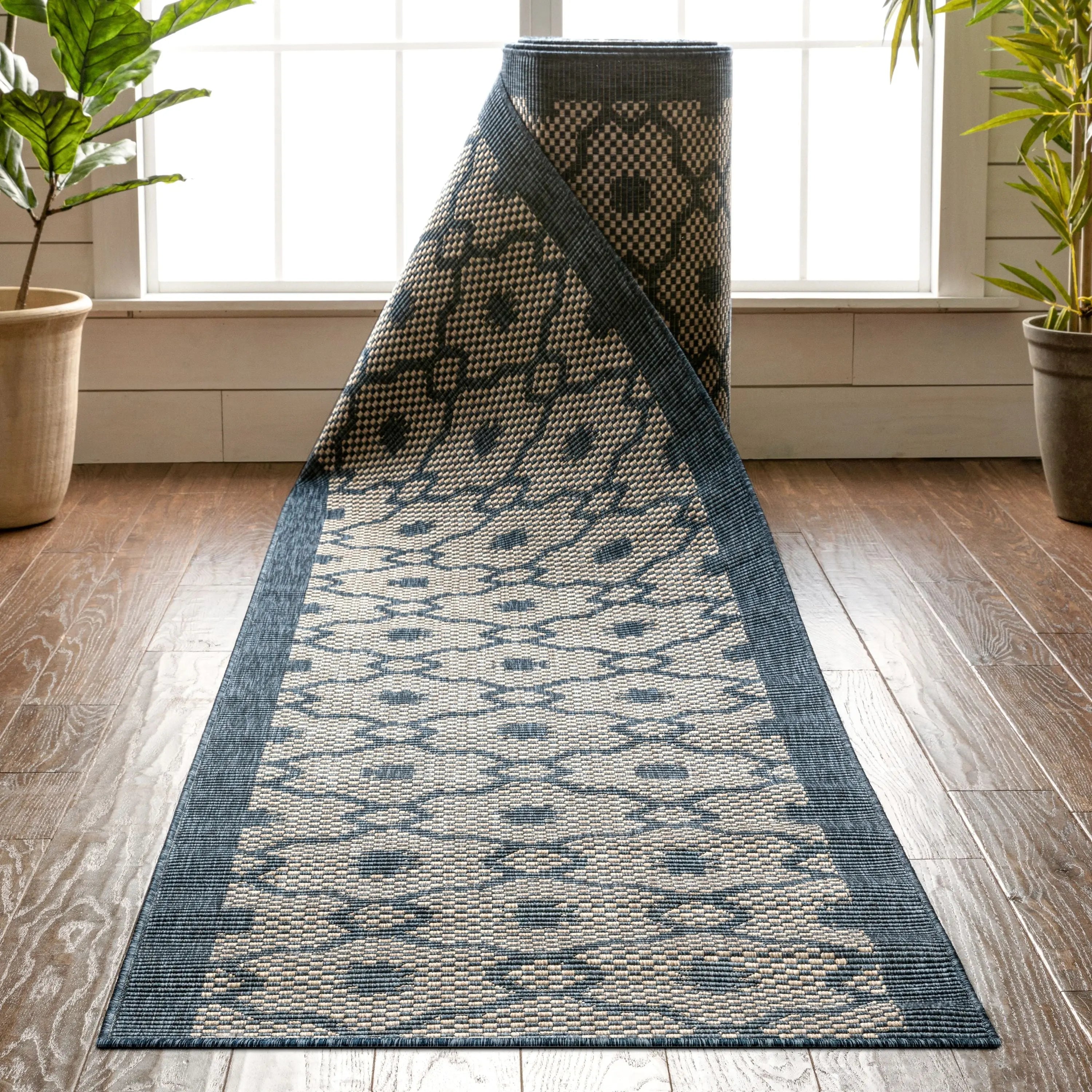 Sol Custom Size Indoor/Outdoor Runner Lattice Trellis Blue 31 Inch Width x Choose Your Length Hallway Flat-Weave Runner Rug、mySite、gigharbornorthrealestate