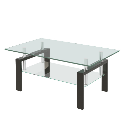 Tempered Black Glass Coffee Table, 2-Layers Tea Table、、casual
