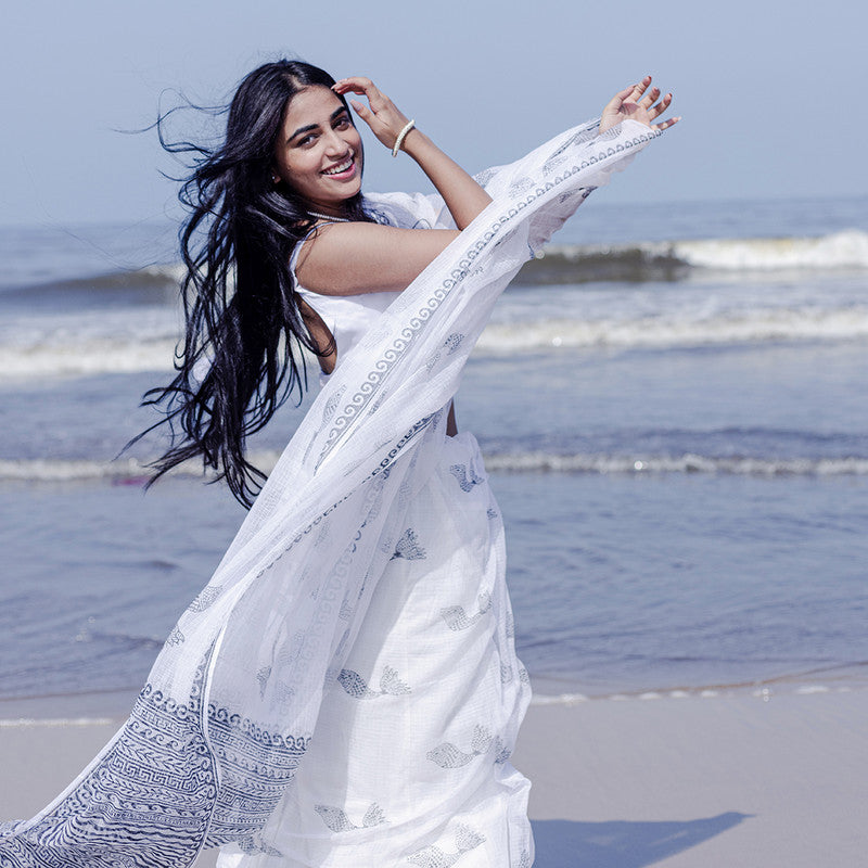 Kota Handblock Printed Saree | Black & White、mySite、camillekostekn