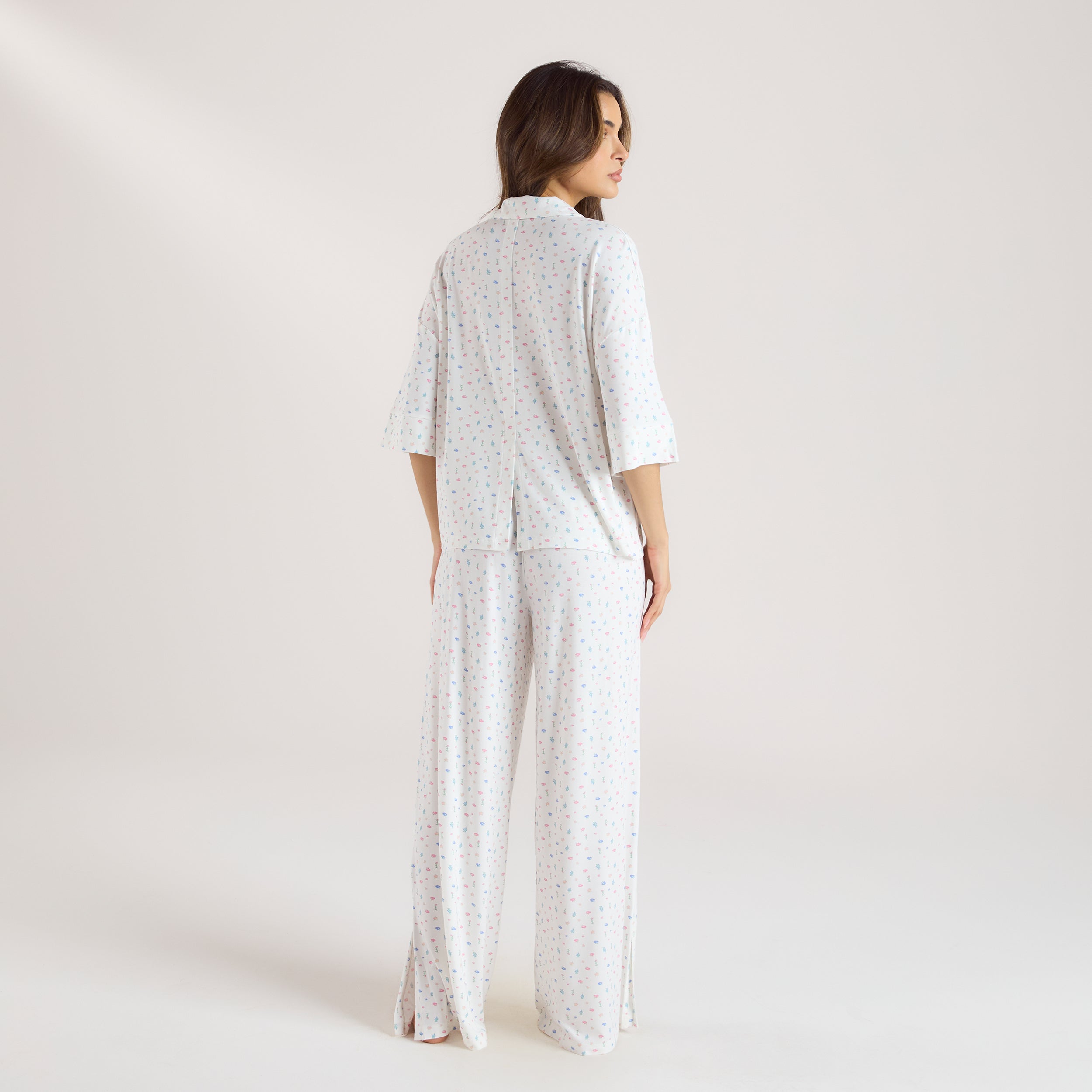 Modal Short Sleeve Pyjama Shirt - White Floral、mySite、bengalsvssteelers