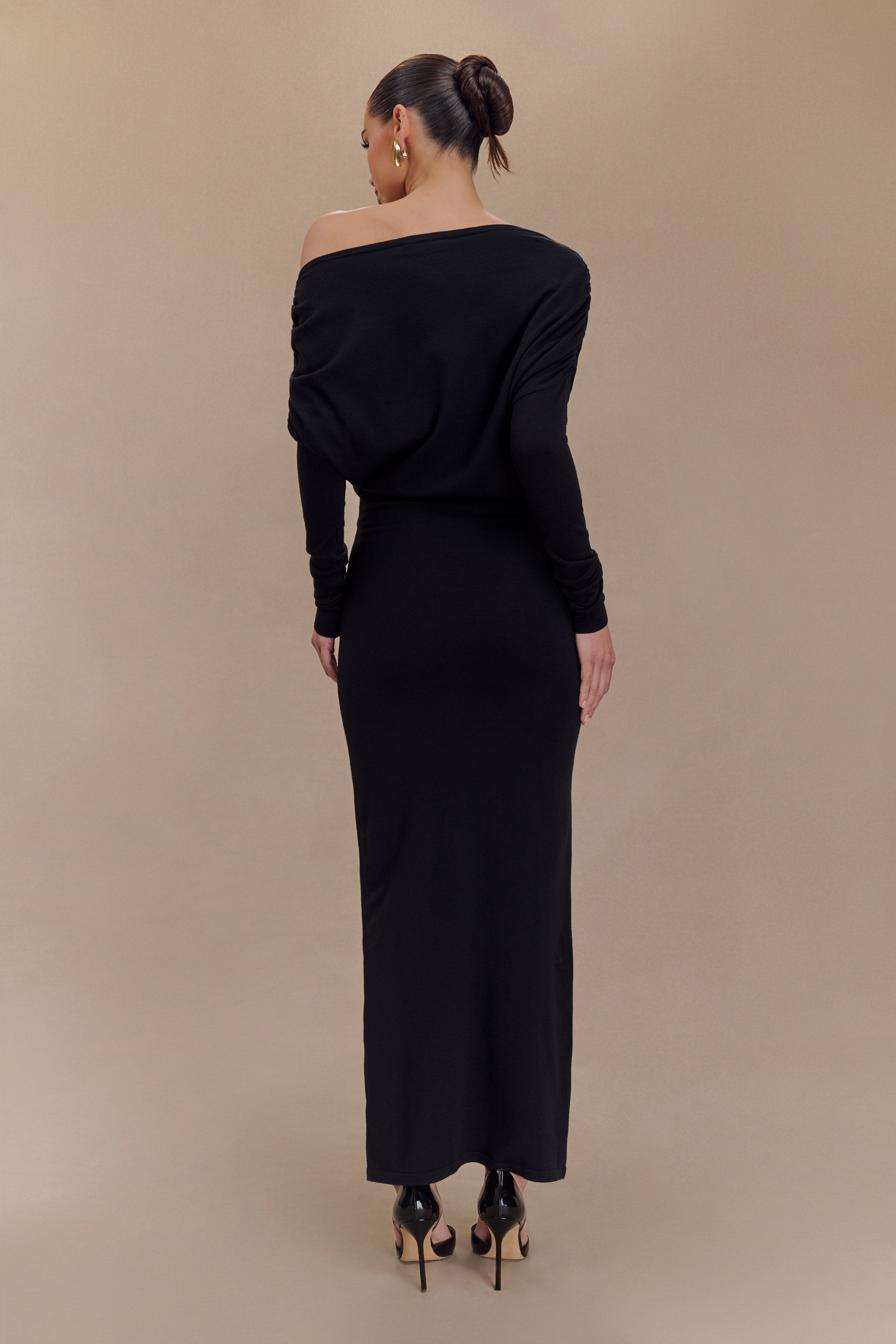 Jessie Cowl Neck Knit Midi Dress - Black、mySite、solidvoid