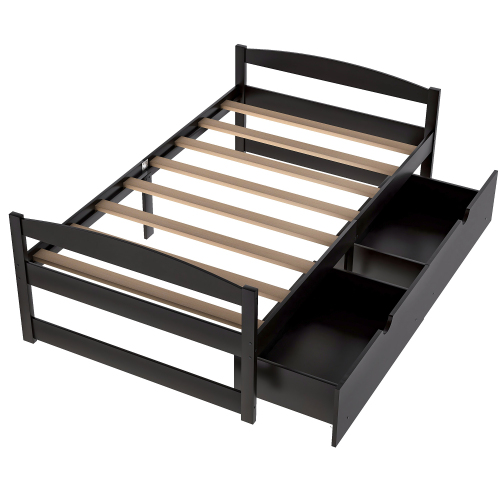 Twin size platform bed, with two drawers, espresso、、casual
