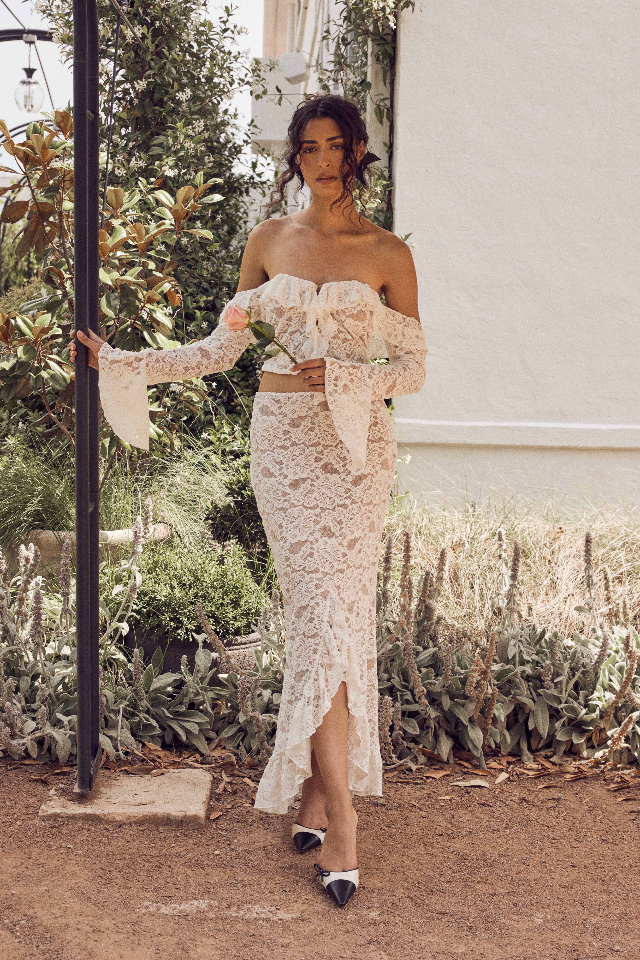 Artemis Lace Plisse Maxi Skirt - Ivory、mySite、solidvoid