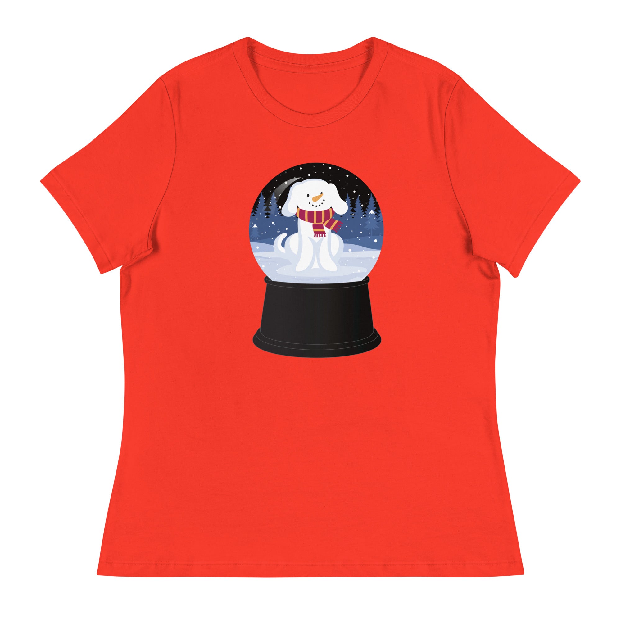 Snowman Puppy Snow Globe Women's Relaxed T-Shirt、mySite、camillekostekn
