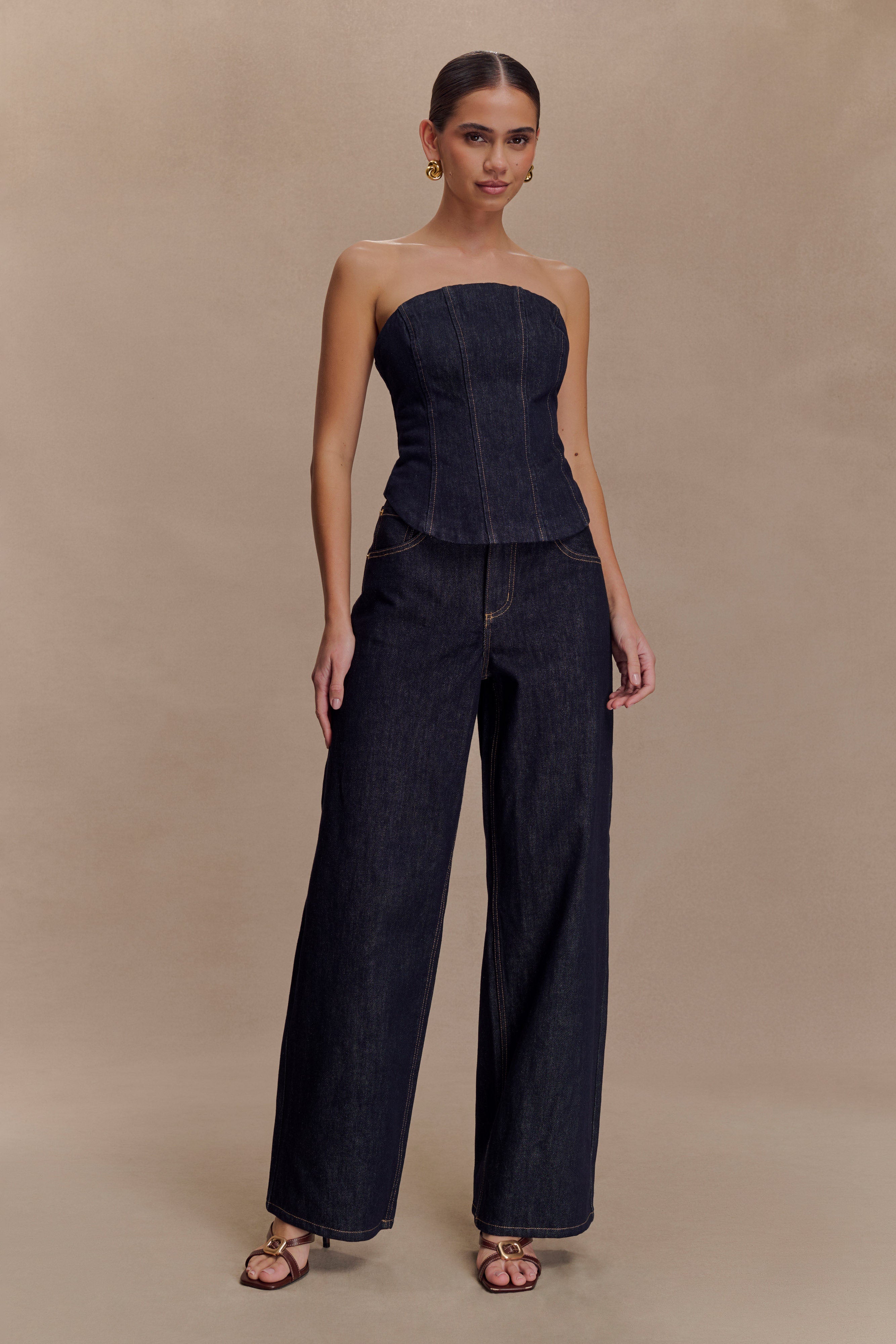 Monte Strapless Denim Corset - Washed Indigo Blue、mySite、solidvoid